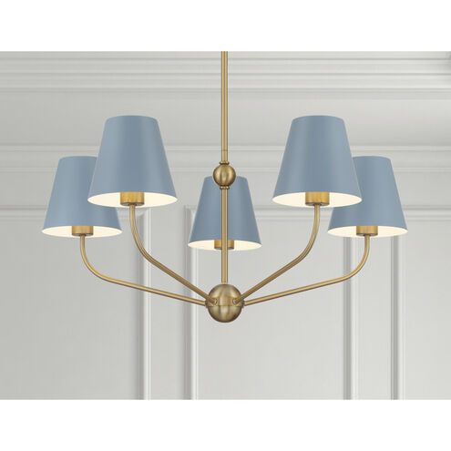 Xavier 5 Light 28 inch Vibrant Gold and Blue Chandelier Ceiling Light