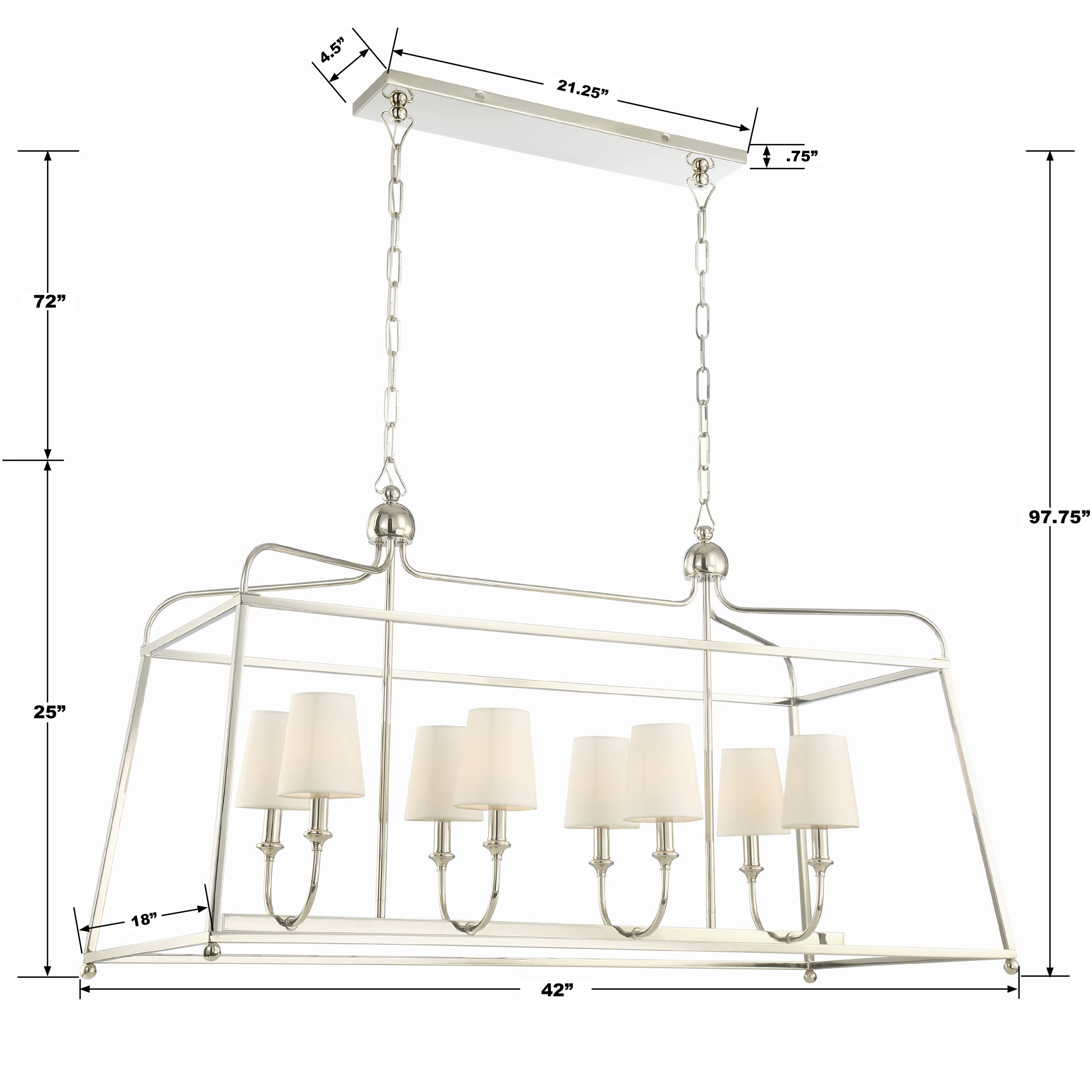Sylvan 8 Light 42 inch Polished Nickel Linear Chandelier Ceiling Light