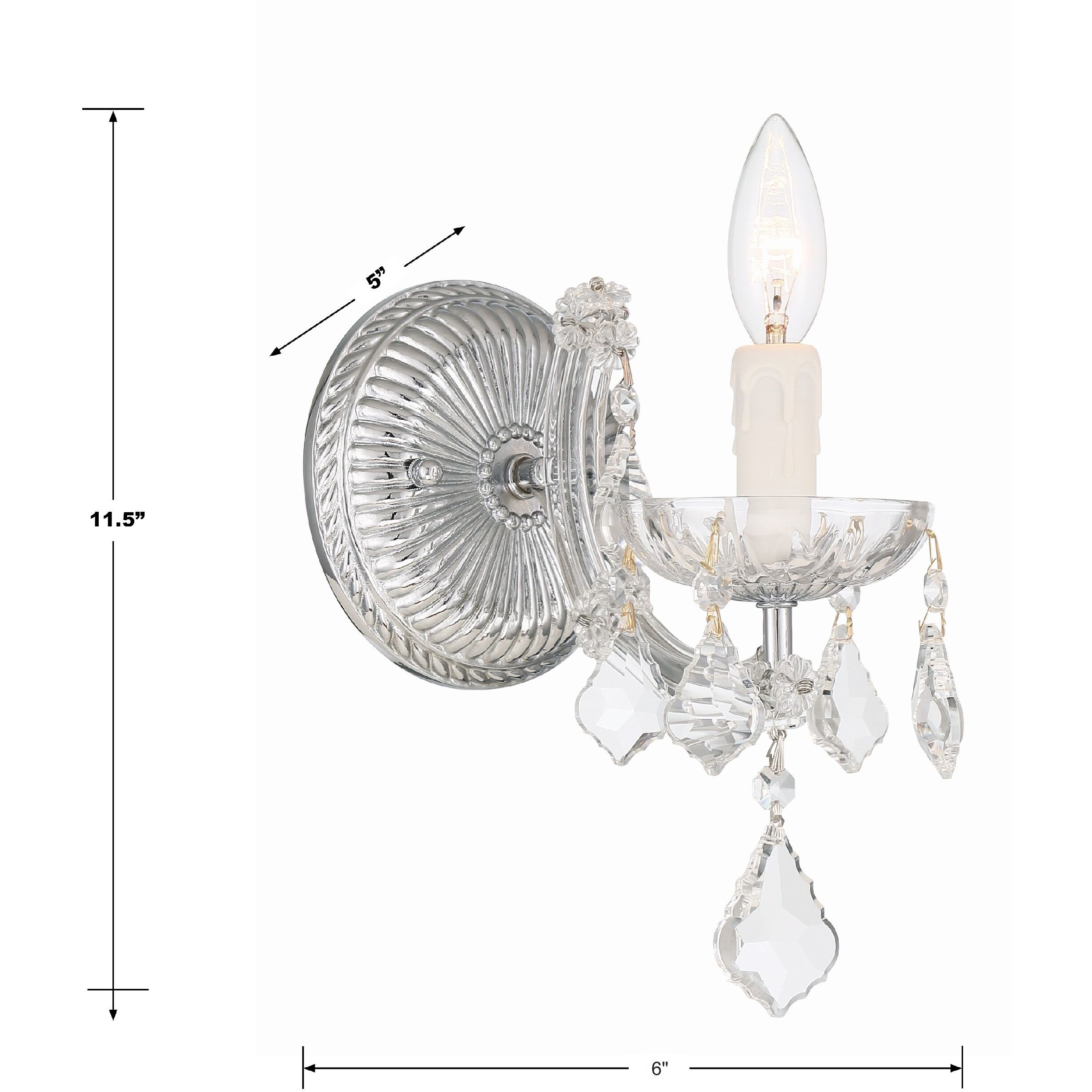 Maria Theresa Sconce Wall Light in Clear Hand Cut, Polished Chrome