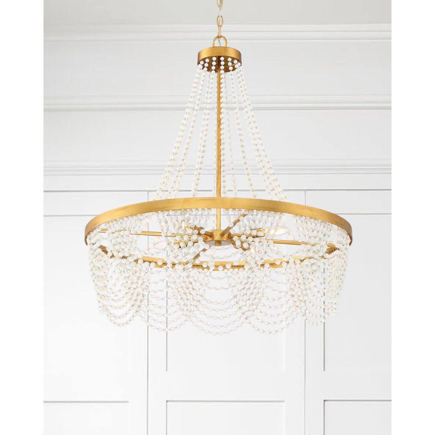 Fiona 4 Light 27 inch Antique Gold Chandelier Ceiling Light in White Glass Beads