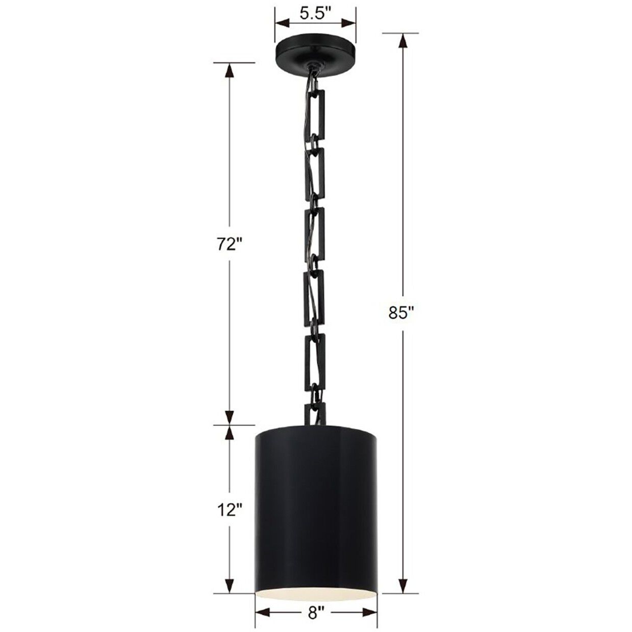 Alston 1 Light 8 inch Matte Black/White Mini Pendant Ceiling Light in Matte Black with White