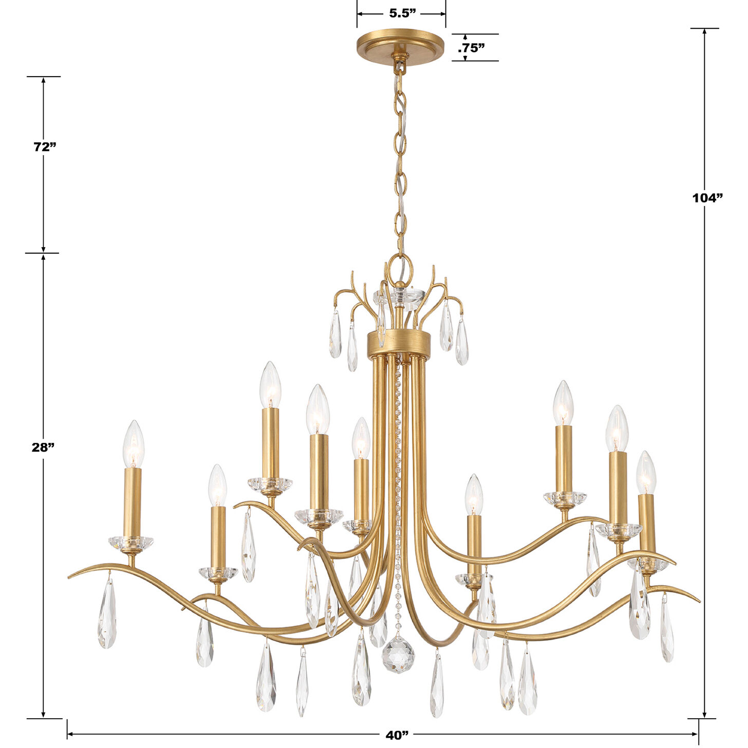 Rollins 9 Light 40 inch Antique Gold Chandelier Ceiling Light