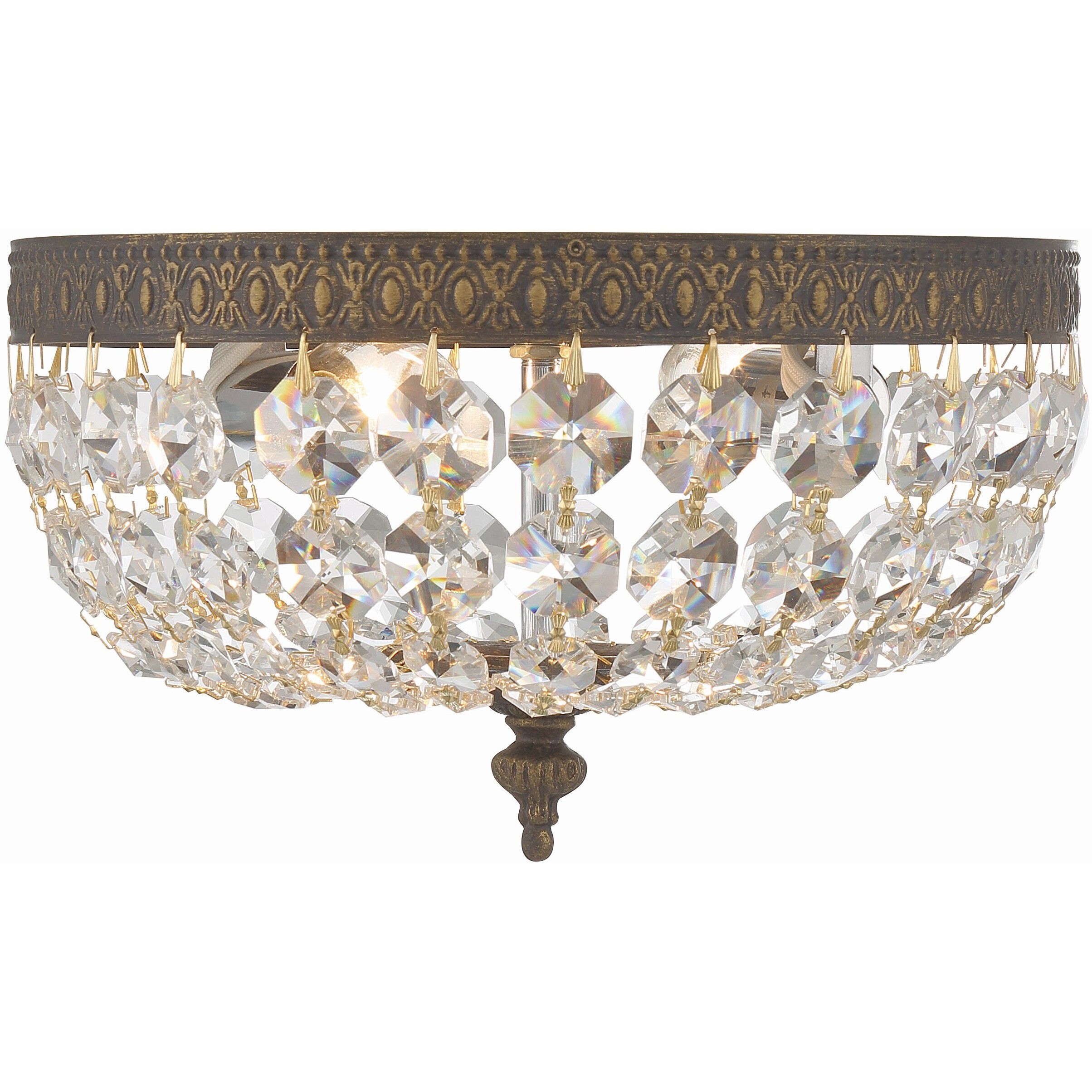 Waltham 2 Light 10 inch English Bronze Flush Ceiling Light in Clear Hand Cut