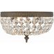 Waltham 2 Light 10 inch English Bronze Flush Ceiling Light in Clear Hand Cut