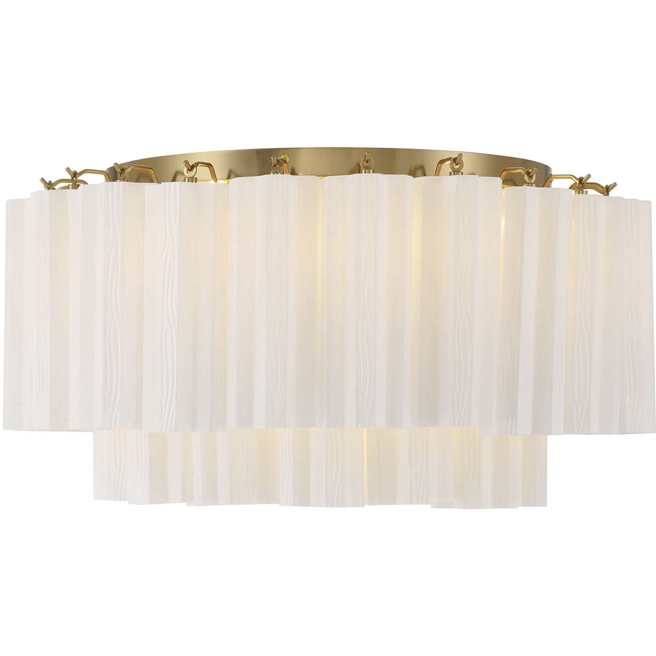 Addis 7 Light 22.25 inch Aged Brass Flush Ceiling Light in Tronchi Glass White