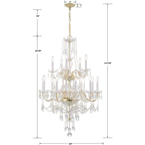 Traditional Crystal 15 Light 32 inch Polished Brass Chandelier Ceiling Light
