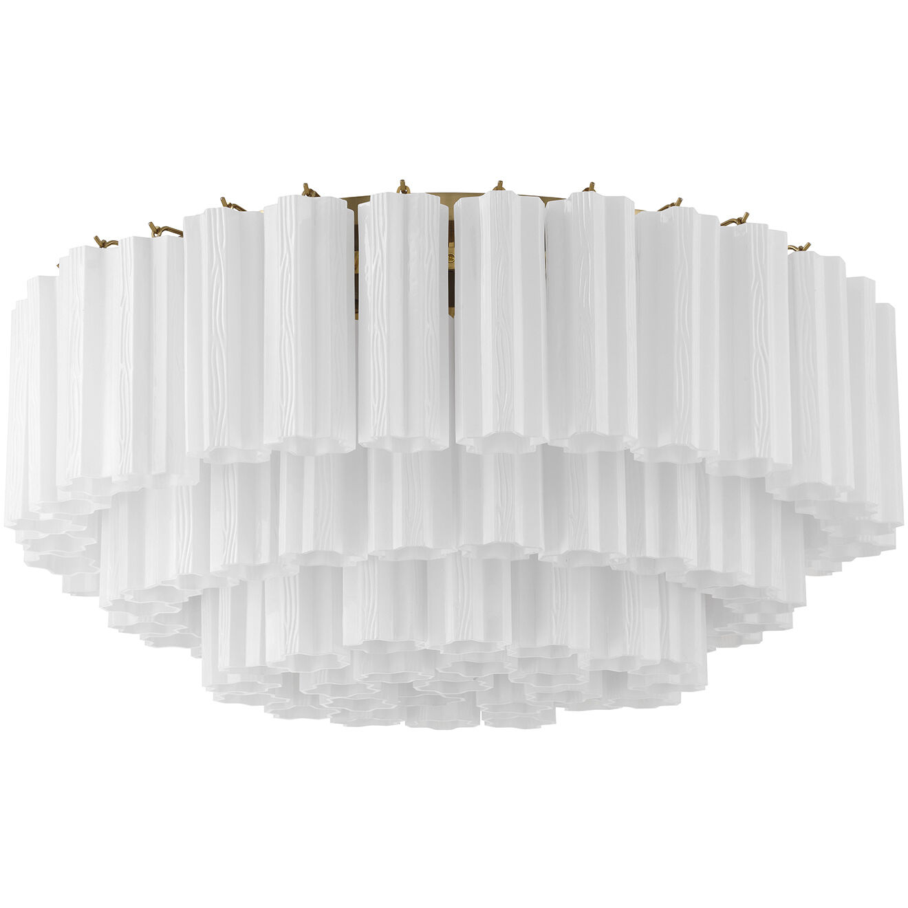 Addis 16 Light 32 inch Aged Brass Flush Ceiling Light in Tronchi Glass White