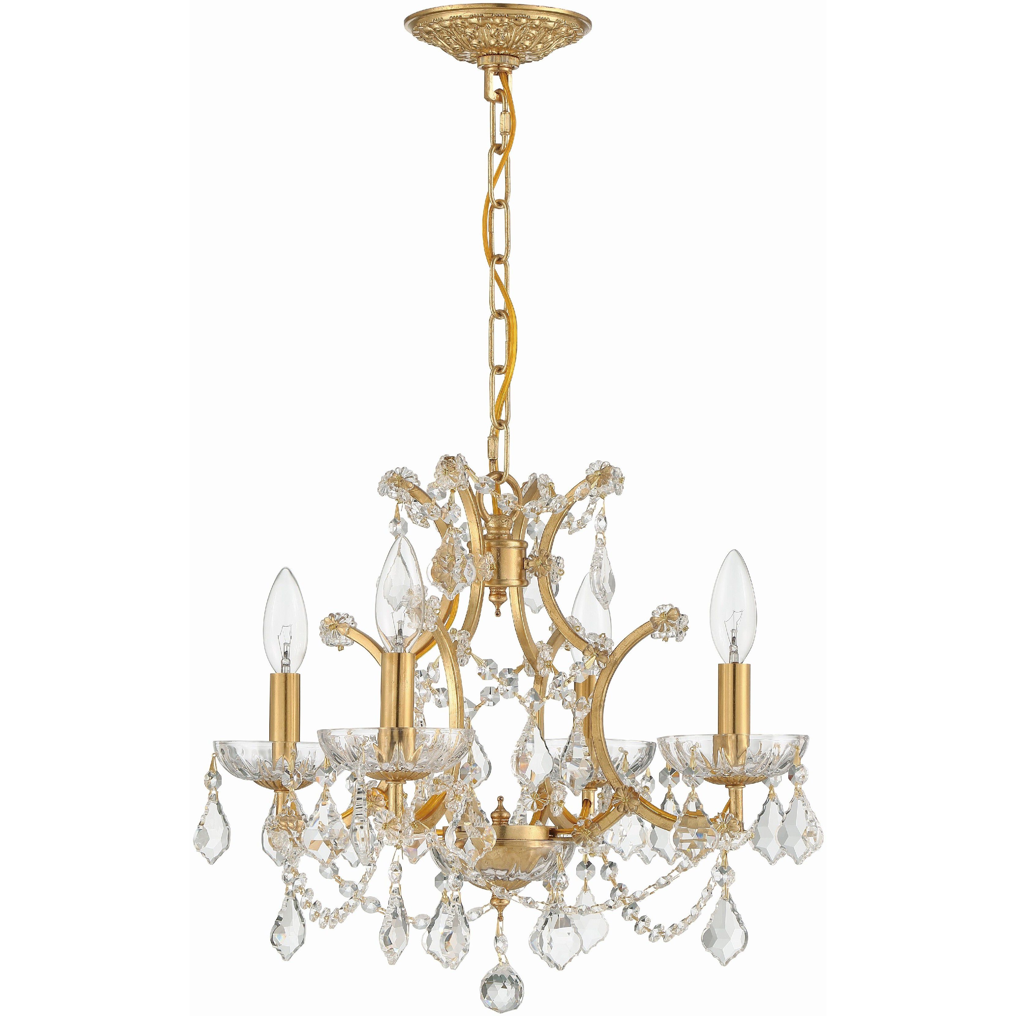 Filmore 4 Light 17.5 inch Antique Gold Mini Chandelier Ceiling Light in Clear Hand Cut