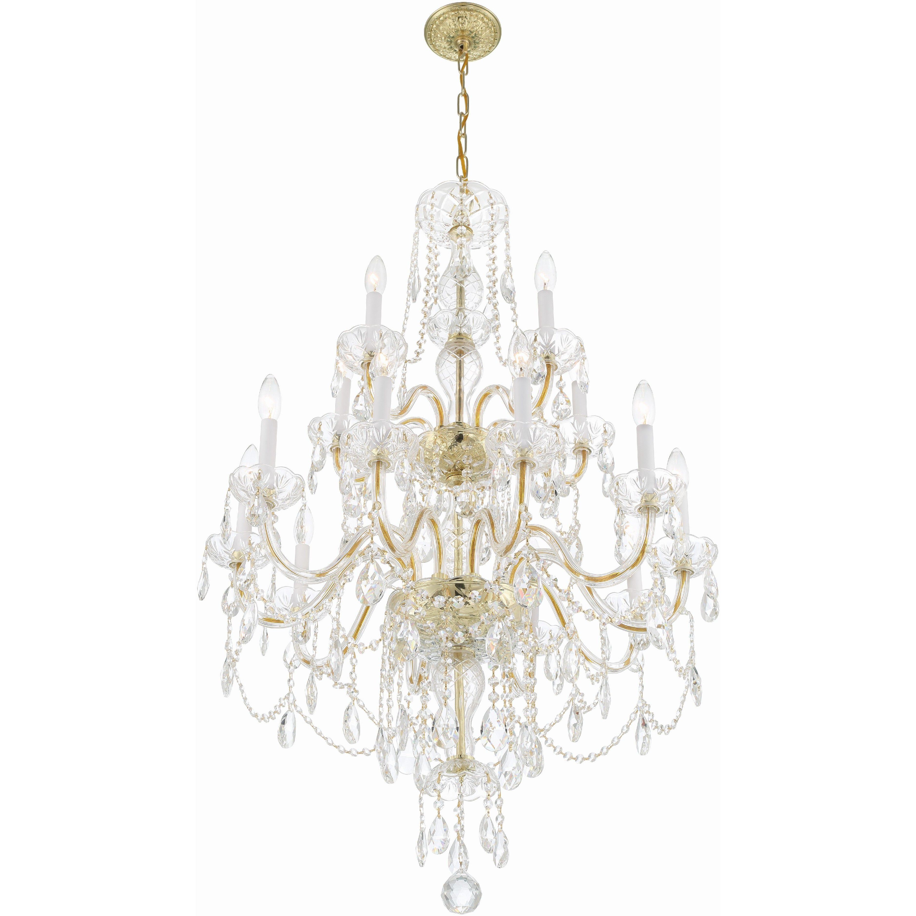 Traditional Crystal 15 Light 32 inch Polished Brass Chandelier Ceiling Light
