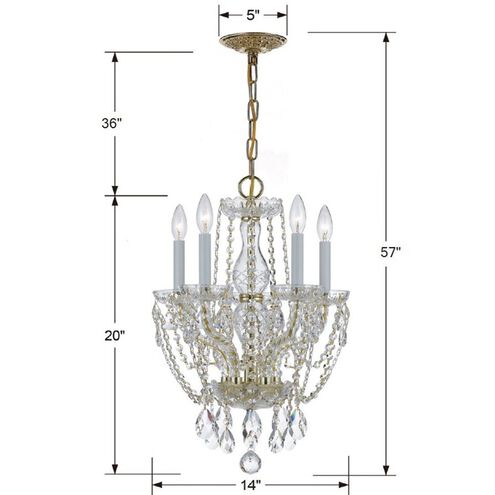 Traditional Crystal 5 Light 14 inch Polished Brass Mini Chandelier Ceiling Light in Clear Hand Cut