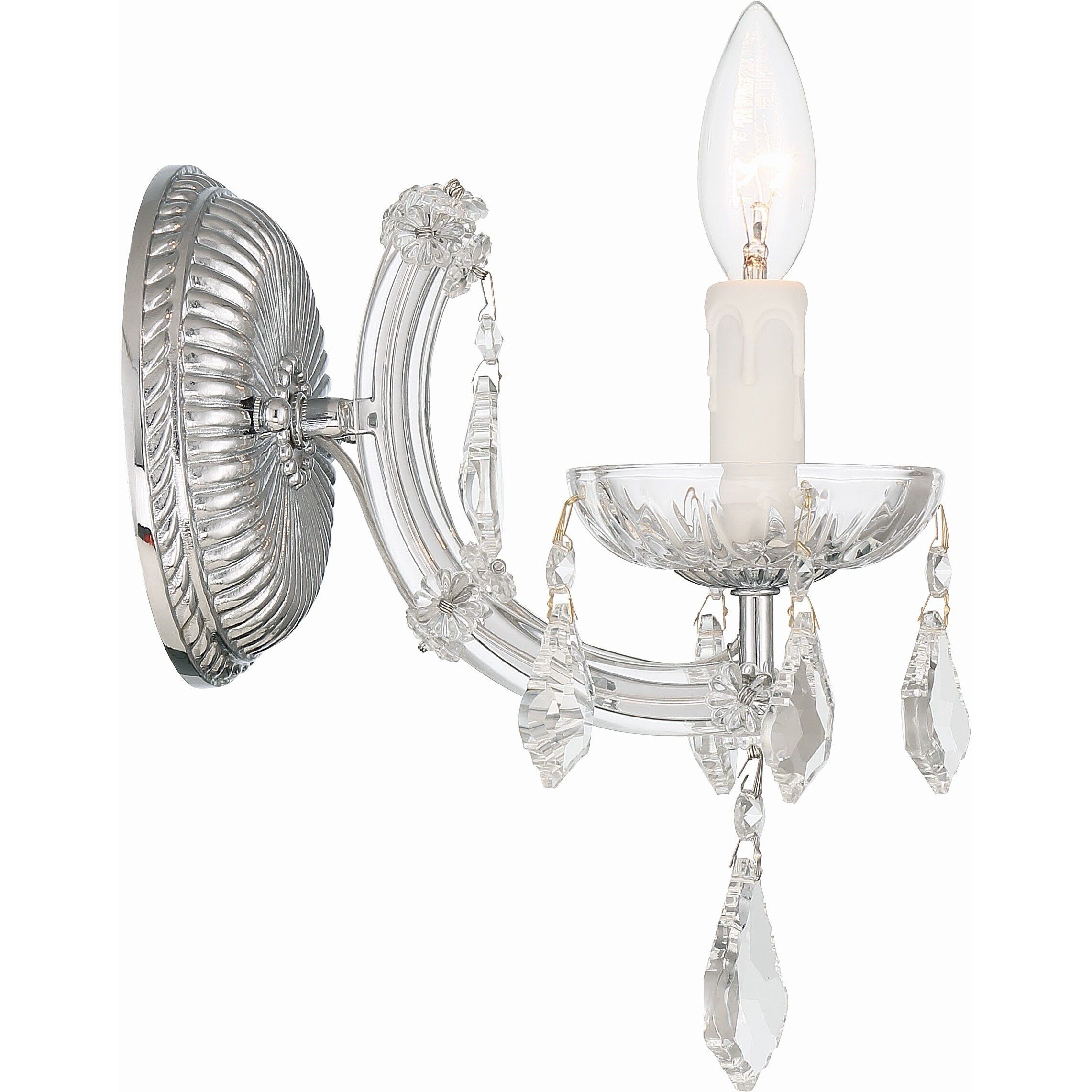 Maria Theresa Sconce Wall Light in Clear Hand Cut, Polished Chrome