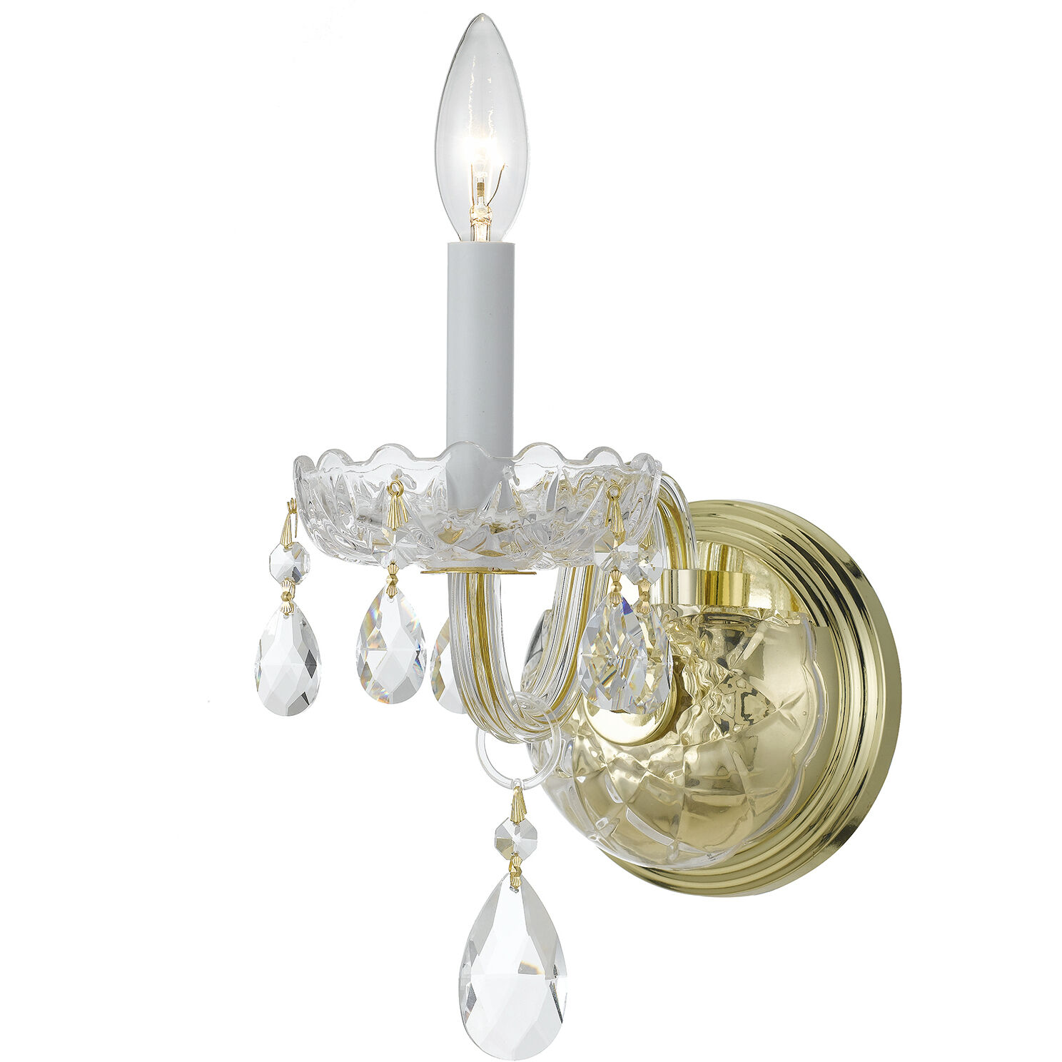 Traditional Crystal Sconce Wall Light in Clear Hand Cut, Polished Brass