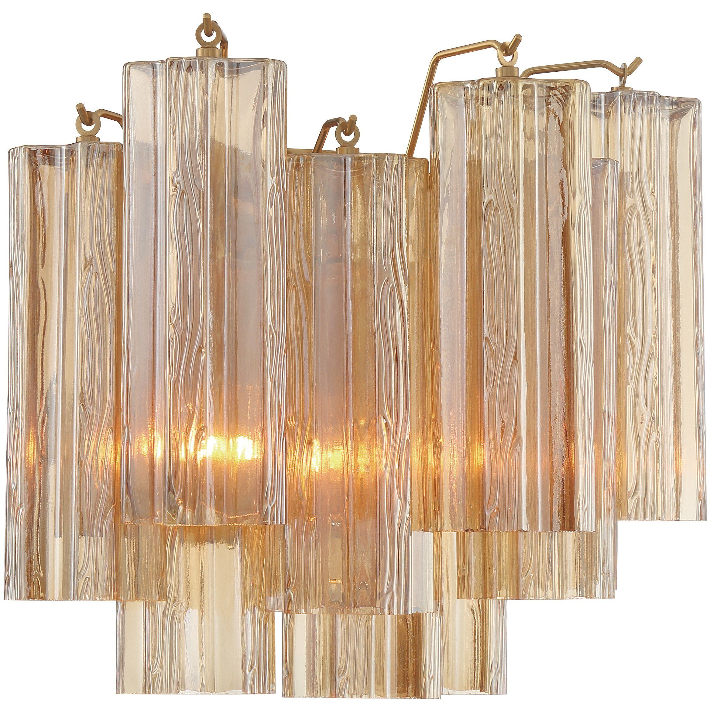 Addis Bath Wall Light in Aged Brass, Tronchi Glass Amber
