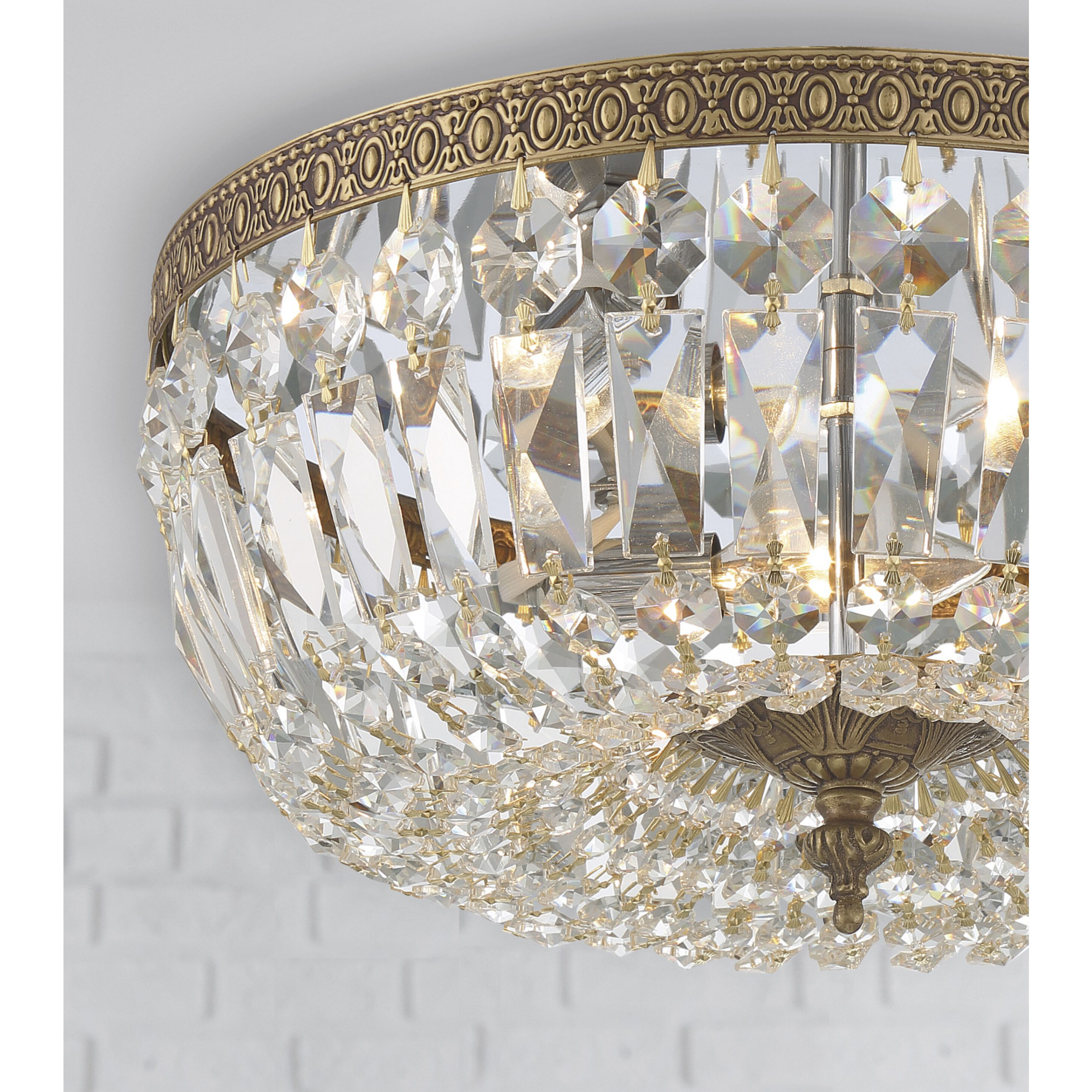 Waltham 3 Light 14 inch Olde Brass Flush Ceiling Light in Clear Spectra