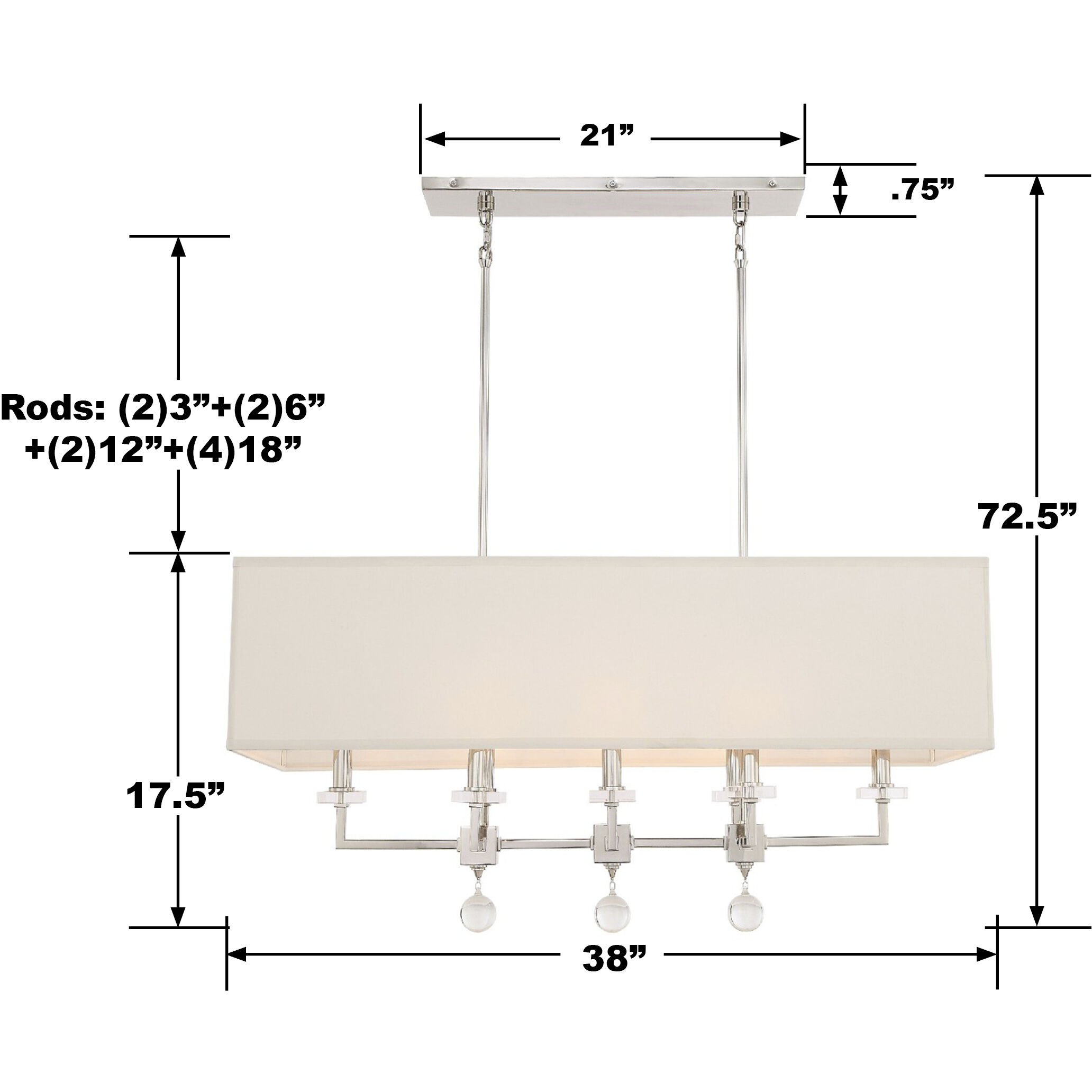Paxton 8 Light 38 inch Polished Nickel Linear Chandelier Ceiling Light