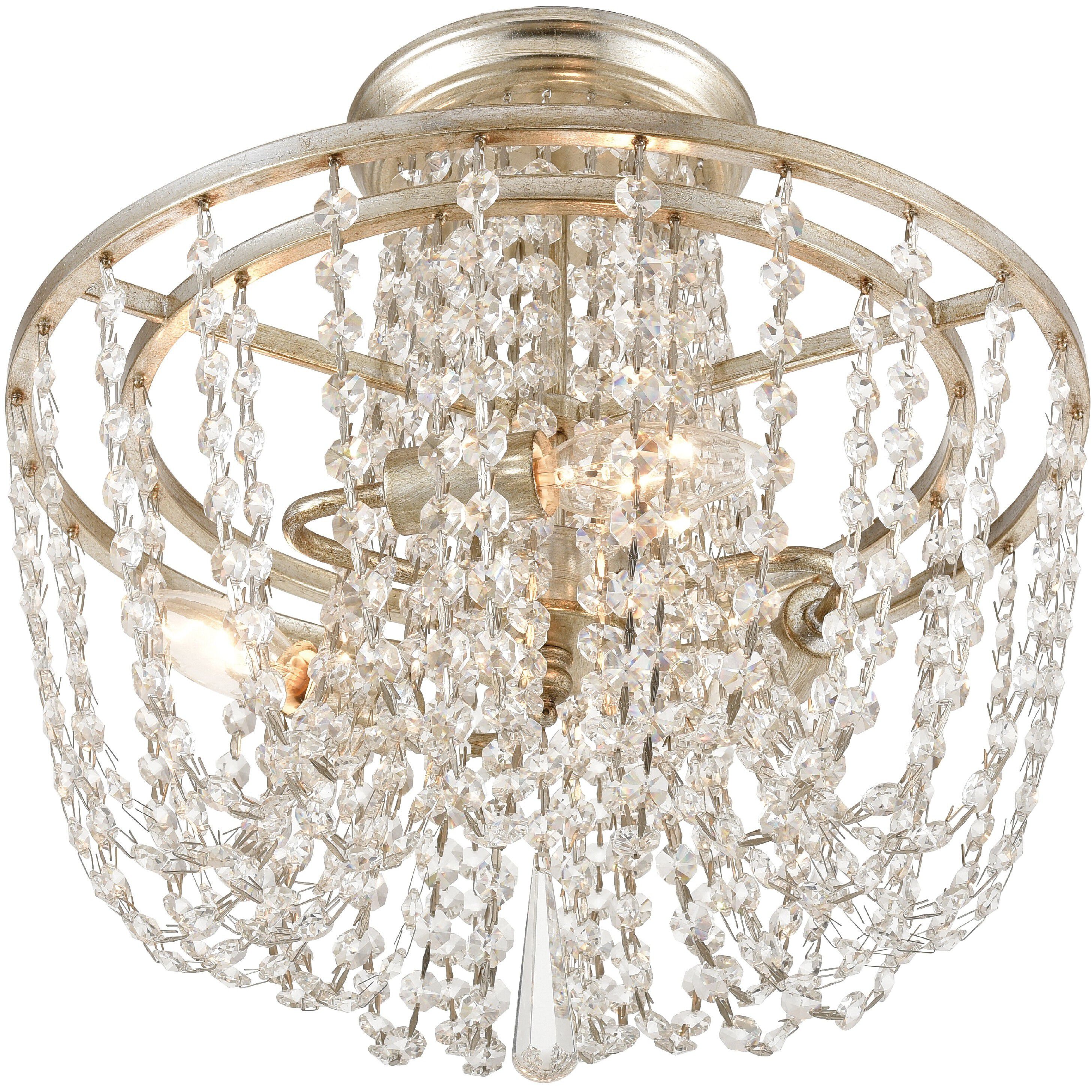 Arcadia 3 Light 15 inch Antique Silver Semi Flush Ceiling Light