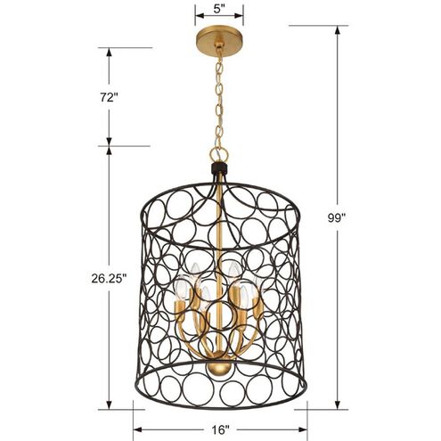Stemmons 6 Light 16 inch Bronze with Antique Gold Chandelier Ceiling Light