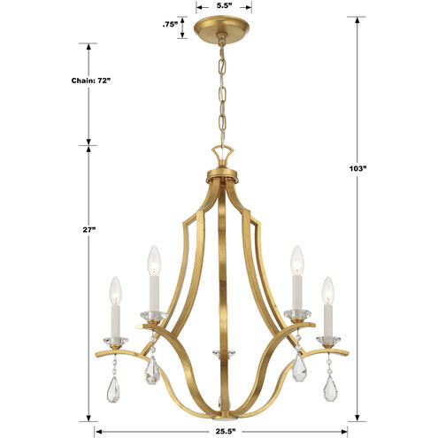 Perry 5 Light 25.5 inch Antique Gold Chandelier Ceiling Light
