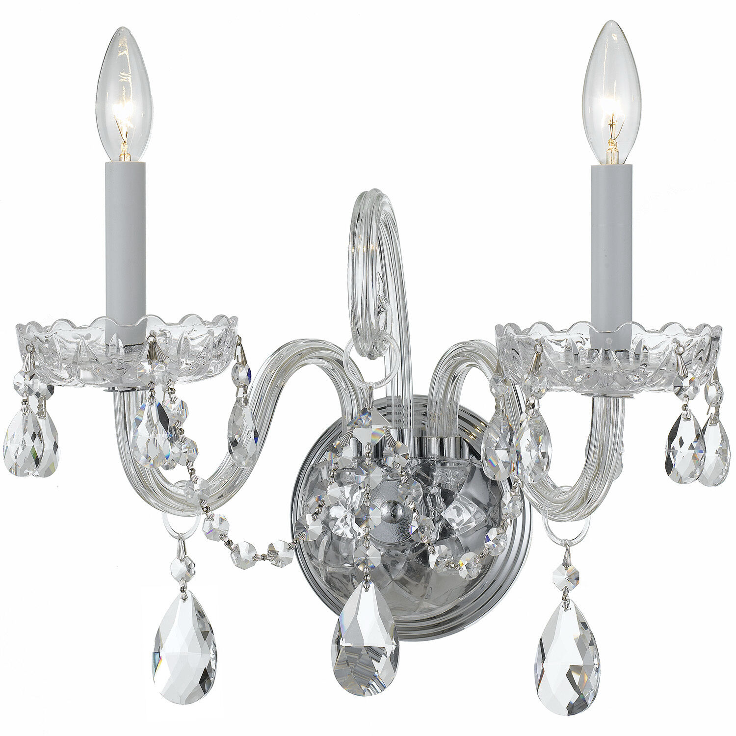 Traditional Crystal Sconce Wall Light in Clear Hand Cut, Polished Chrome