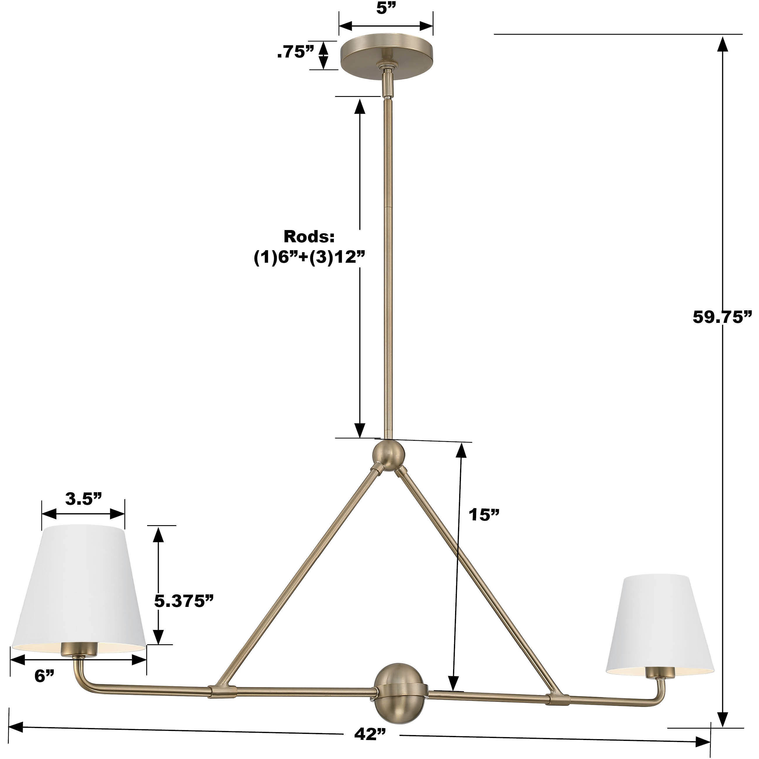 Xavier 2 Light 42 inch Vibrant Gold and White Chandelier Ceiling Light