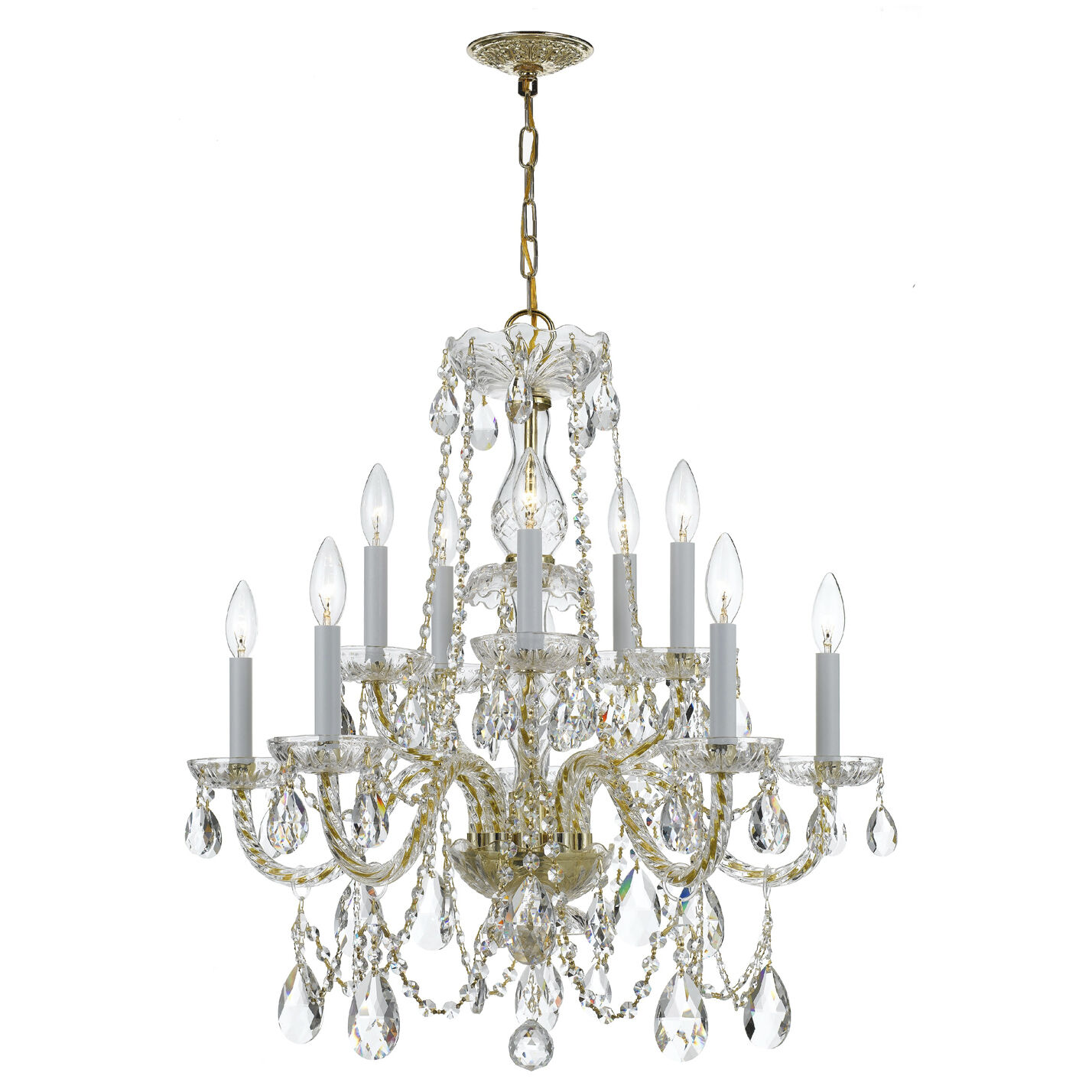 Traditional Crystal 10 Light 26 inch Polished Brass Chandelier Ceiling Light in Clear Spectra