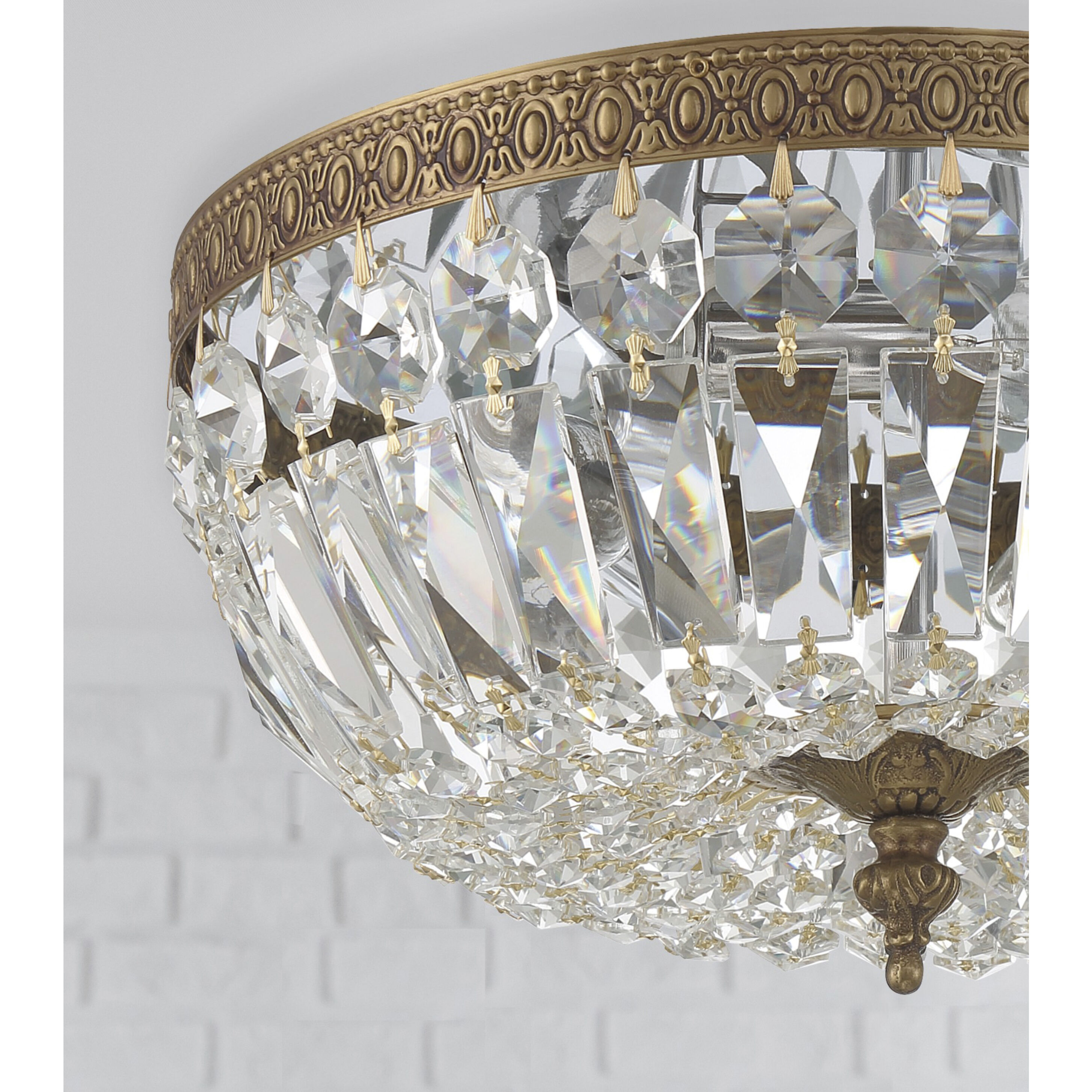 Waltham 3 Light 12 inch Olde Brass Flush Ceiling Light in Clear Italian