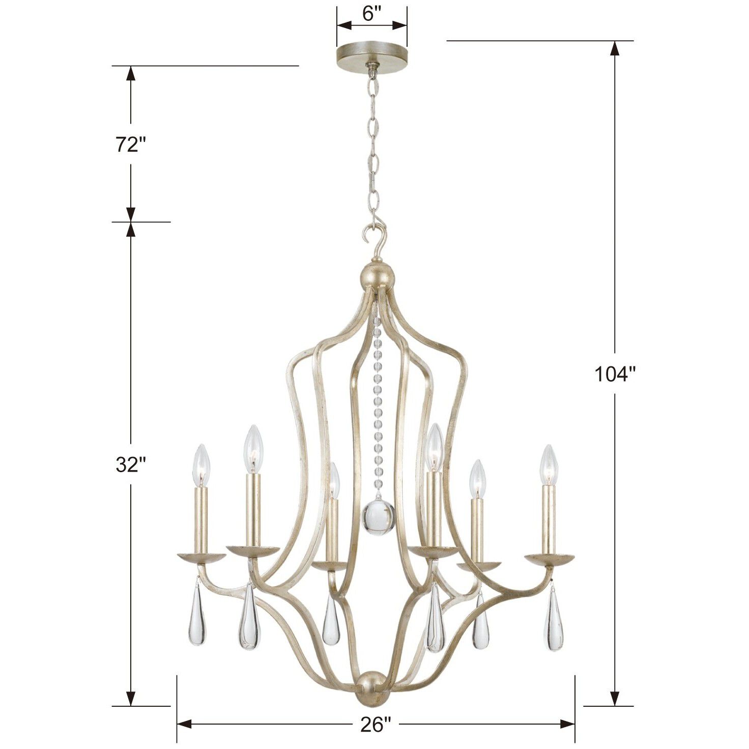 Manning 6 Light 26 inch Silver Leaf Chandelier Ceiling Light