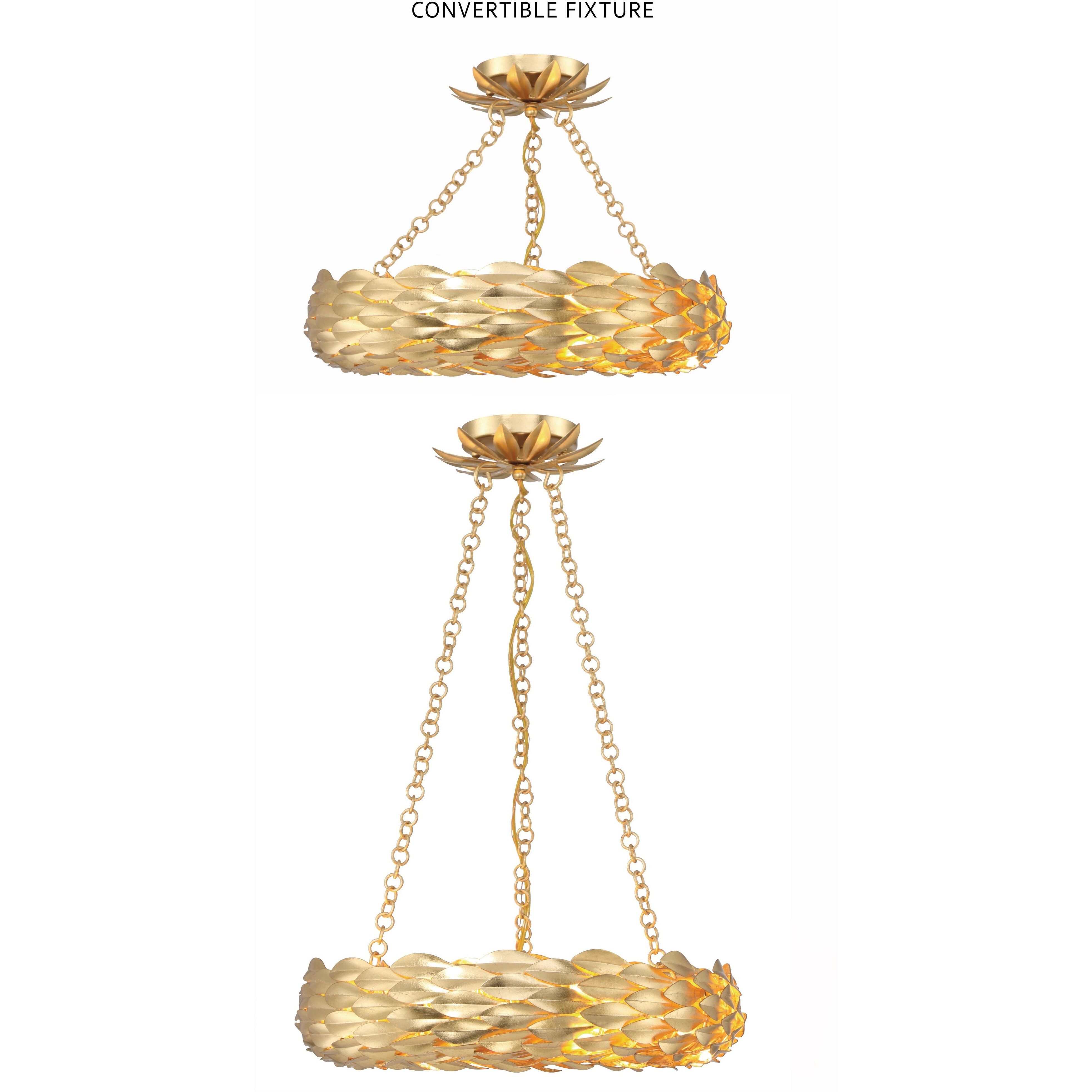 Broche 6 Light 18 inch Antique Gold Chandelier Ceiling Light