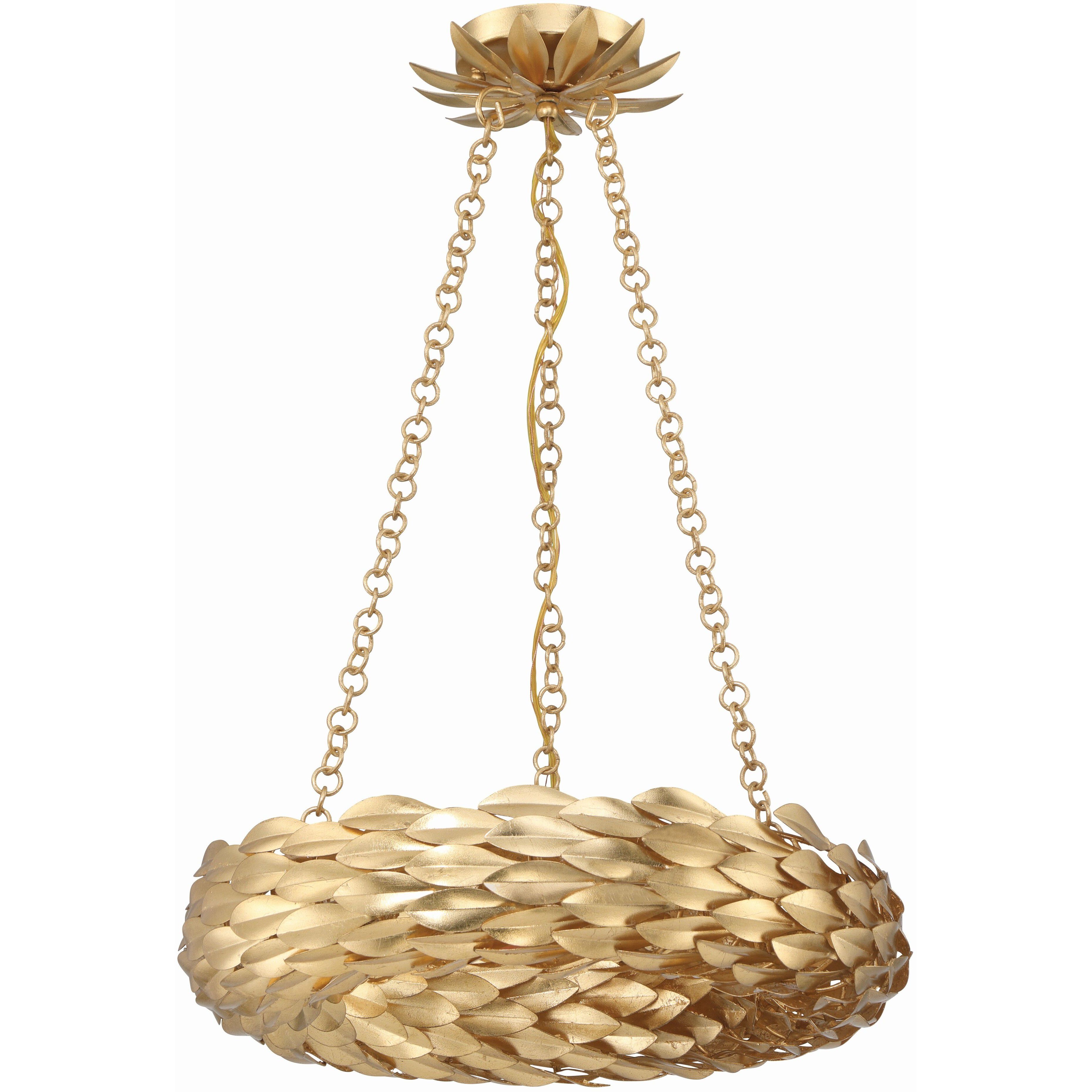 Broche 6 Light 18 inch Antique Gold Chandelier Ceiling Light