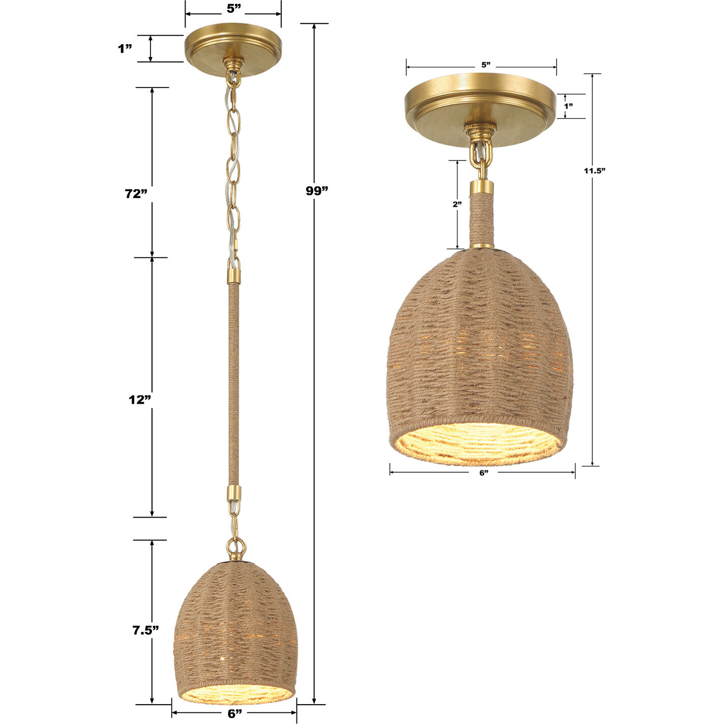 Jace 1 Light 6 inch Soft Gold Mini Pendant Ceiling Light