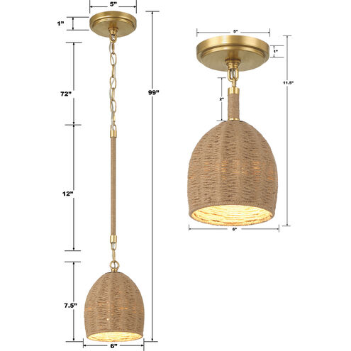 Jace 1 Light 6 inch Soft Gold Mini Pendant Ceiling Light