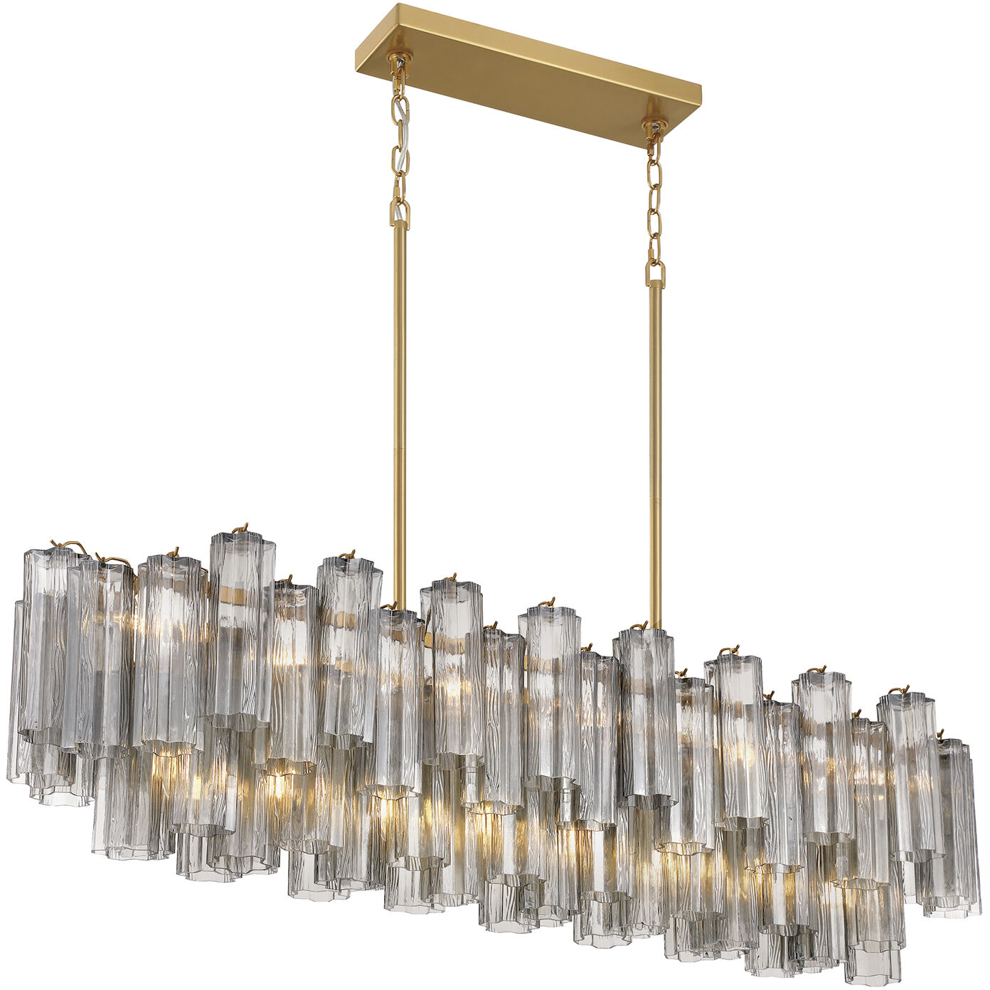 Addis 14 Light 51.75 inch Aged Brass Linear Chandelier Ceiling Light in Tronchi Glass Smoke