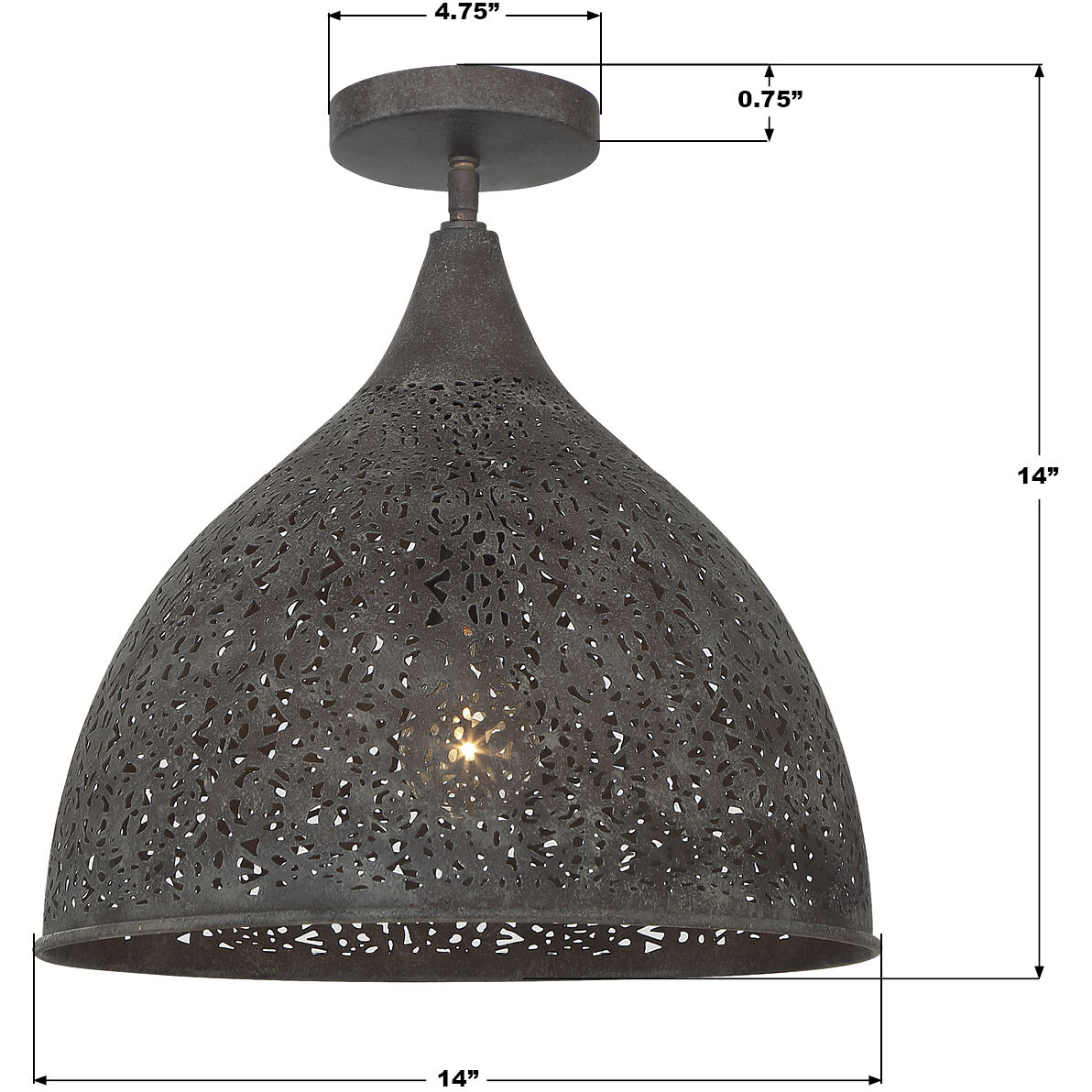 Jasmine 1 Light 14 inch Forged Bronze Semi Flush Ceiling Light
