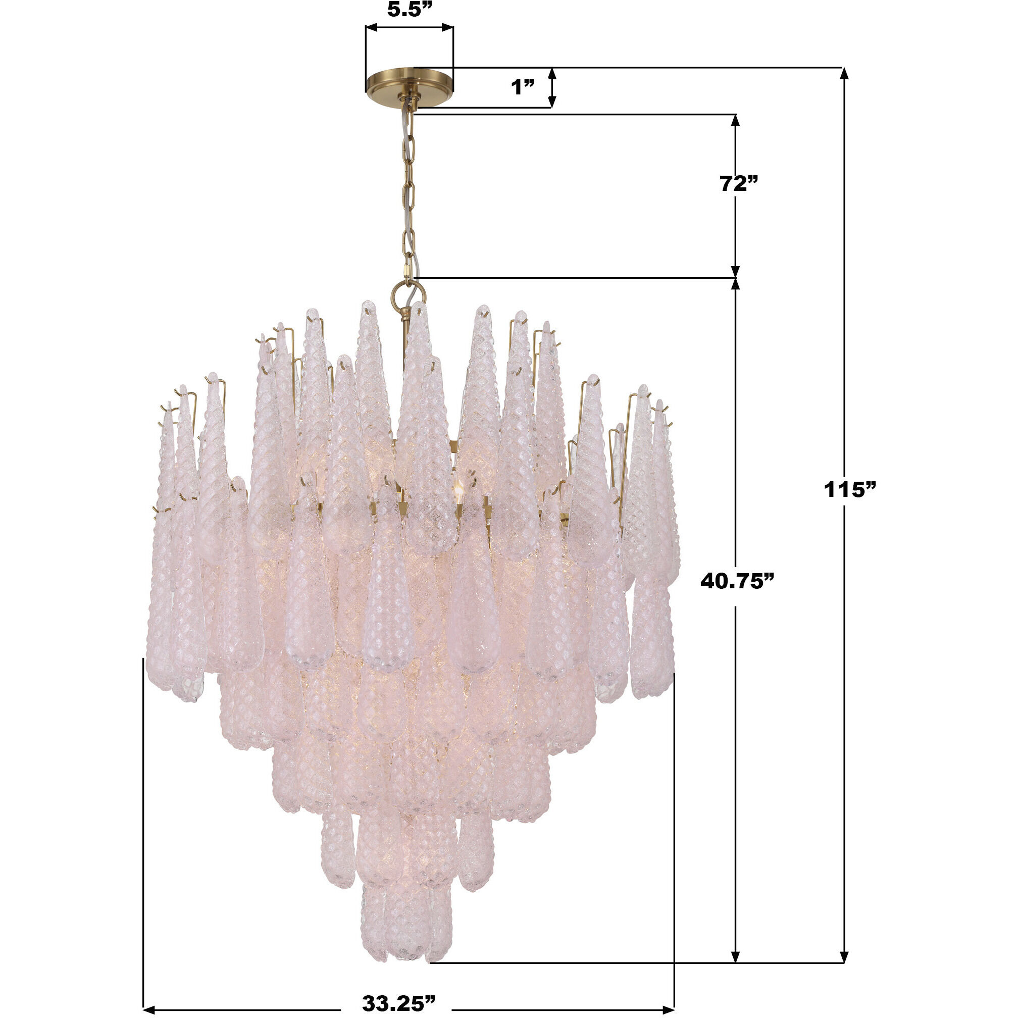 Ollie 21 Light 33.25 inch Aged Brass Chandelier Ceiling Light in Sand Glass Blush