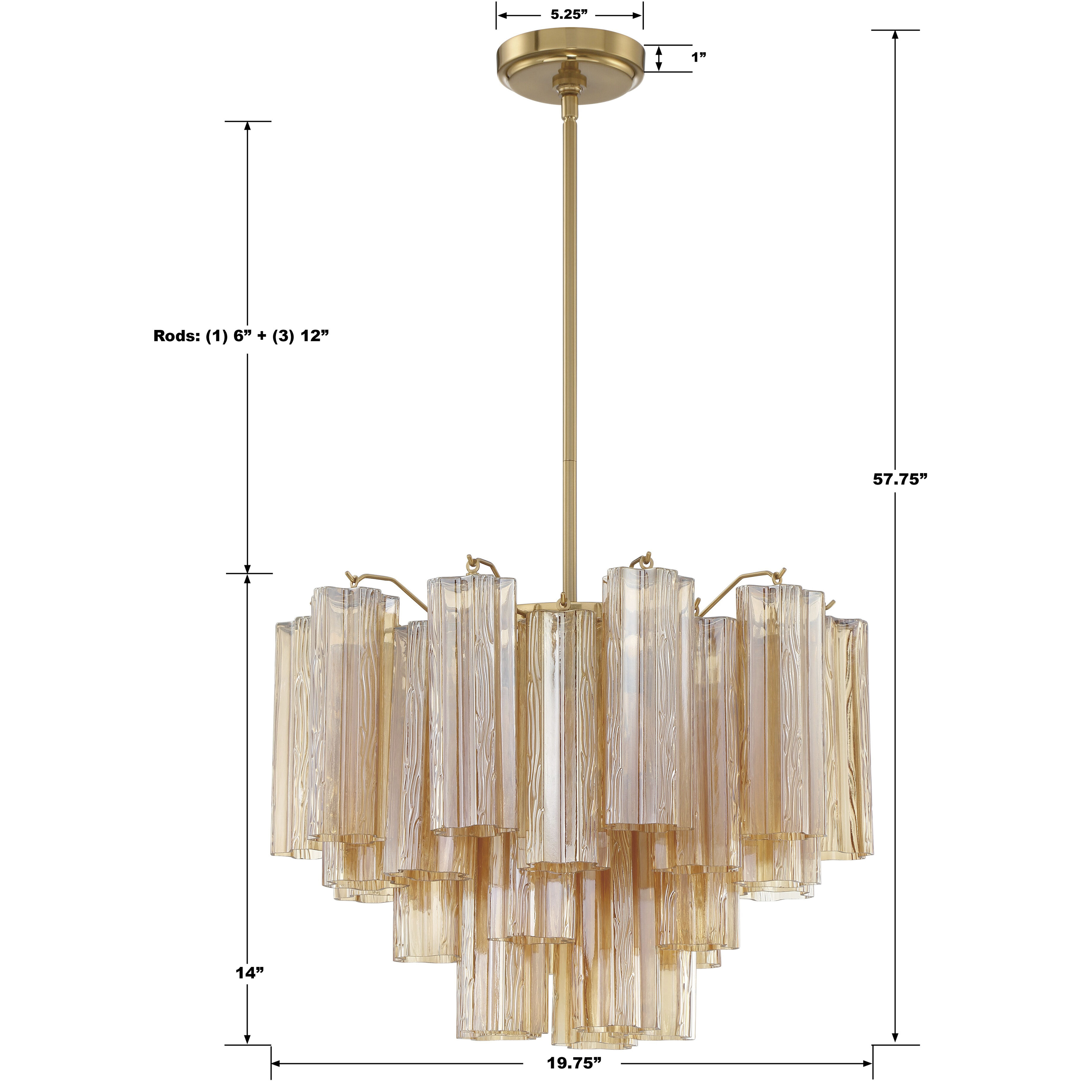 Addis 6 Light 19.75 inch Aged Brass Chandelier Ceiling Light in Tronchi Glass Amber