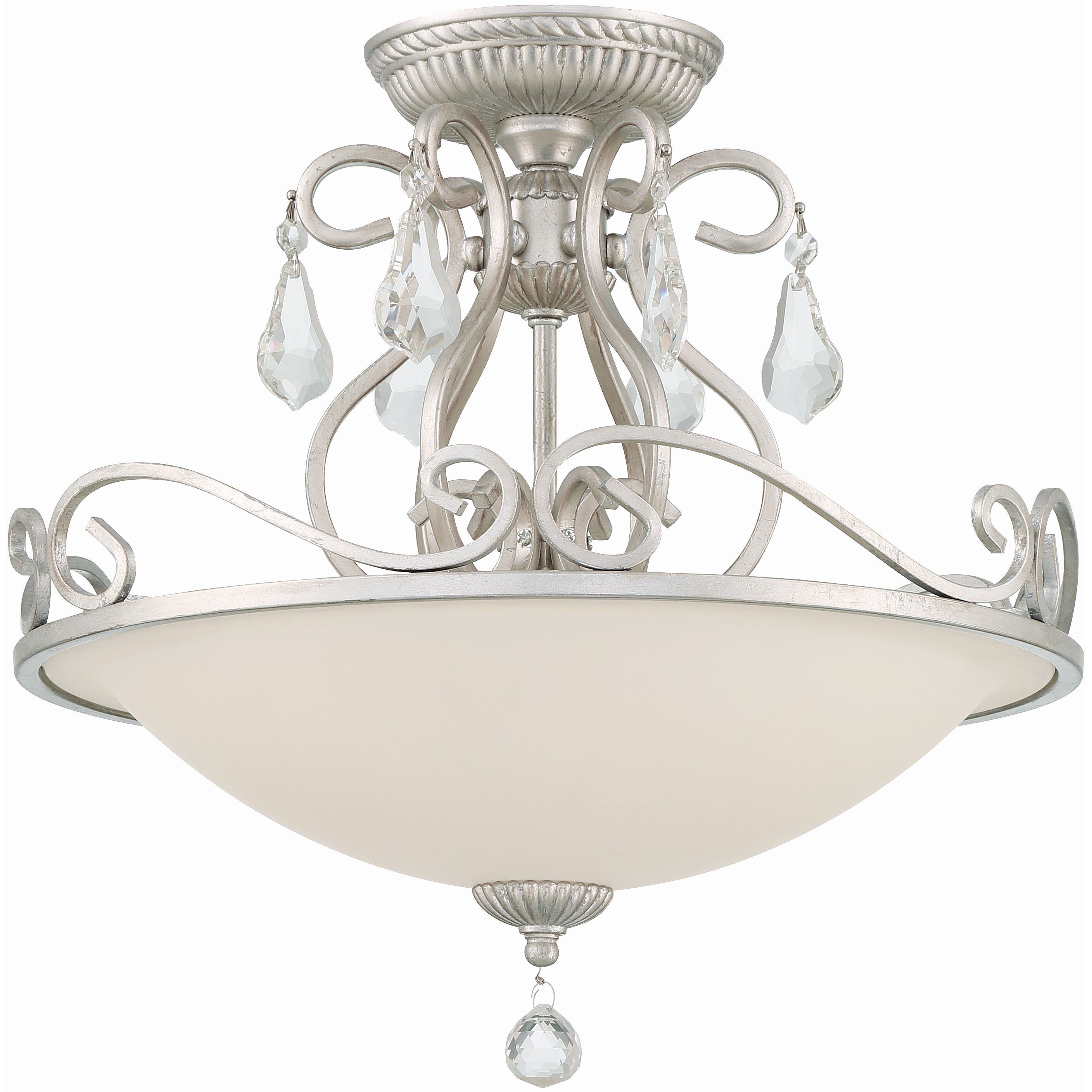 Ashton 3 Light 16.5 inch Olde Silver Semi Flush Ceiling Light in Clear Hand Cut