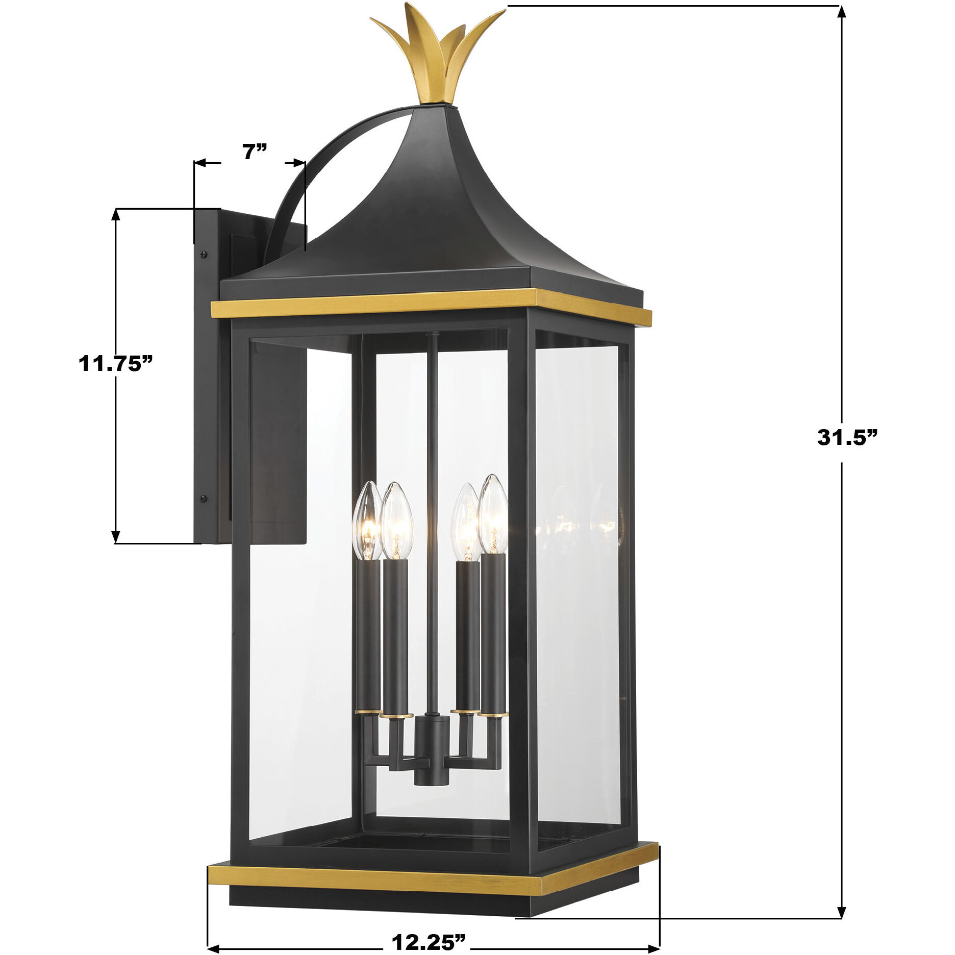 Simpson 4 Light 31.5 inch Matte Black and Textured Gold Outdoor Sconce