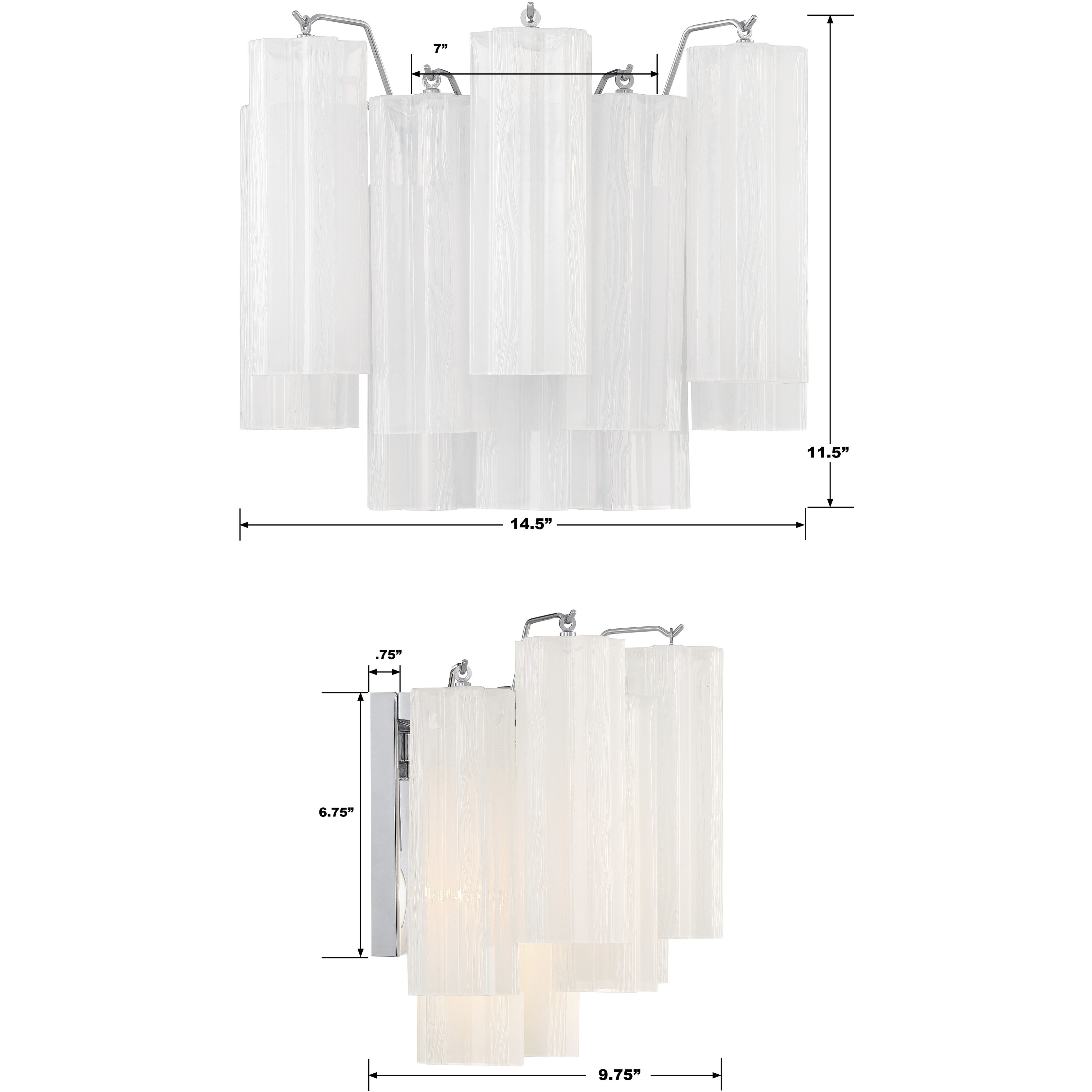 Addis Bath Wall Light in Polished Chrome, Tronchi Glass White
