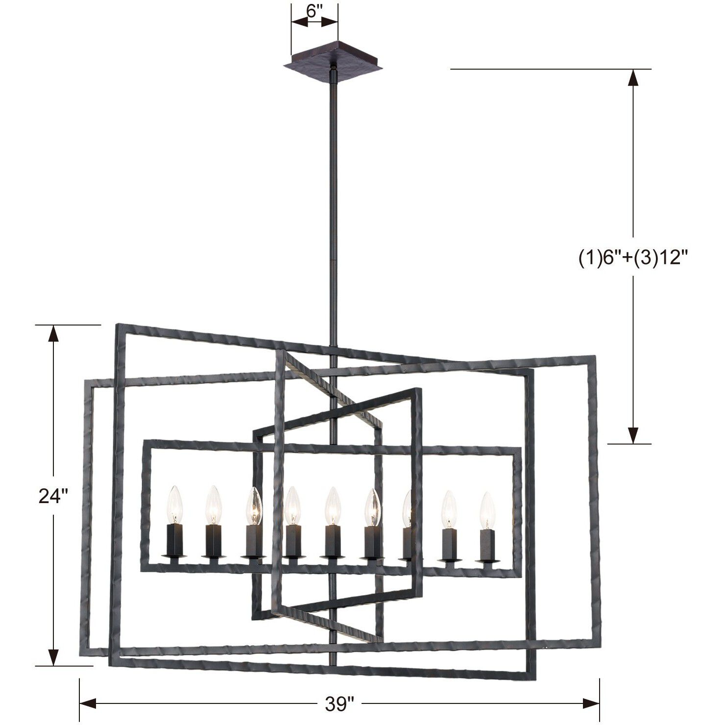 Capri 9 Light 39 inch Raw Steel Chandelier Ceiling Light