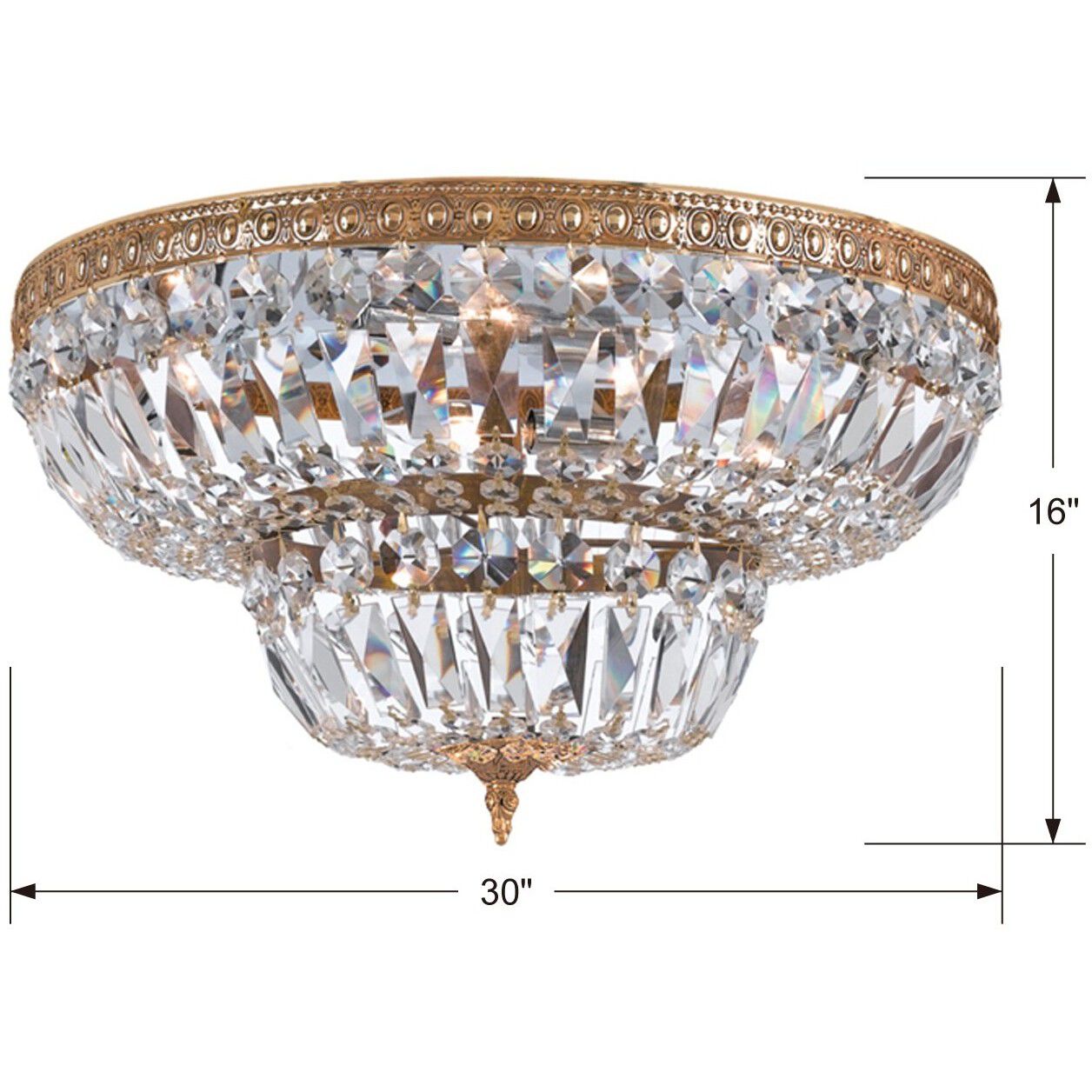 Waltham 8 Light 30 inch Olde Brass Flush Ceiling Light in Clear Hand Cut