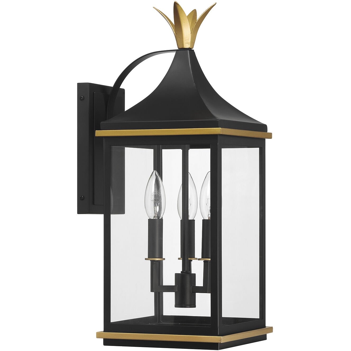 Simpson 3 Light 19.75 inch Matte Black and Textured Gold Outdoor Sconce