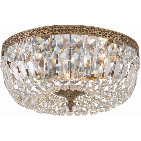 Westbury 3 Light 14 inch Olde Brass Flush Ceiling Light in Clear Hand Cut
