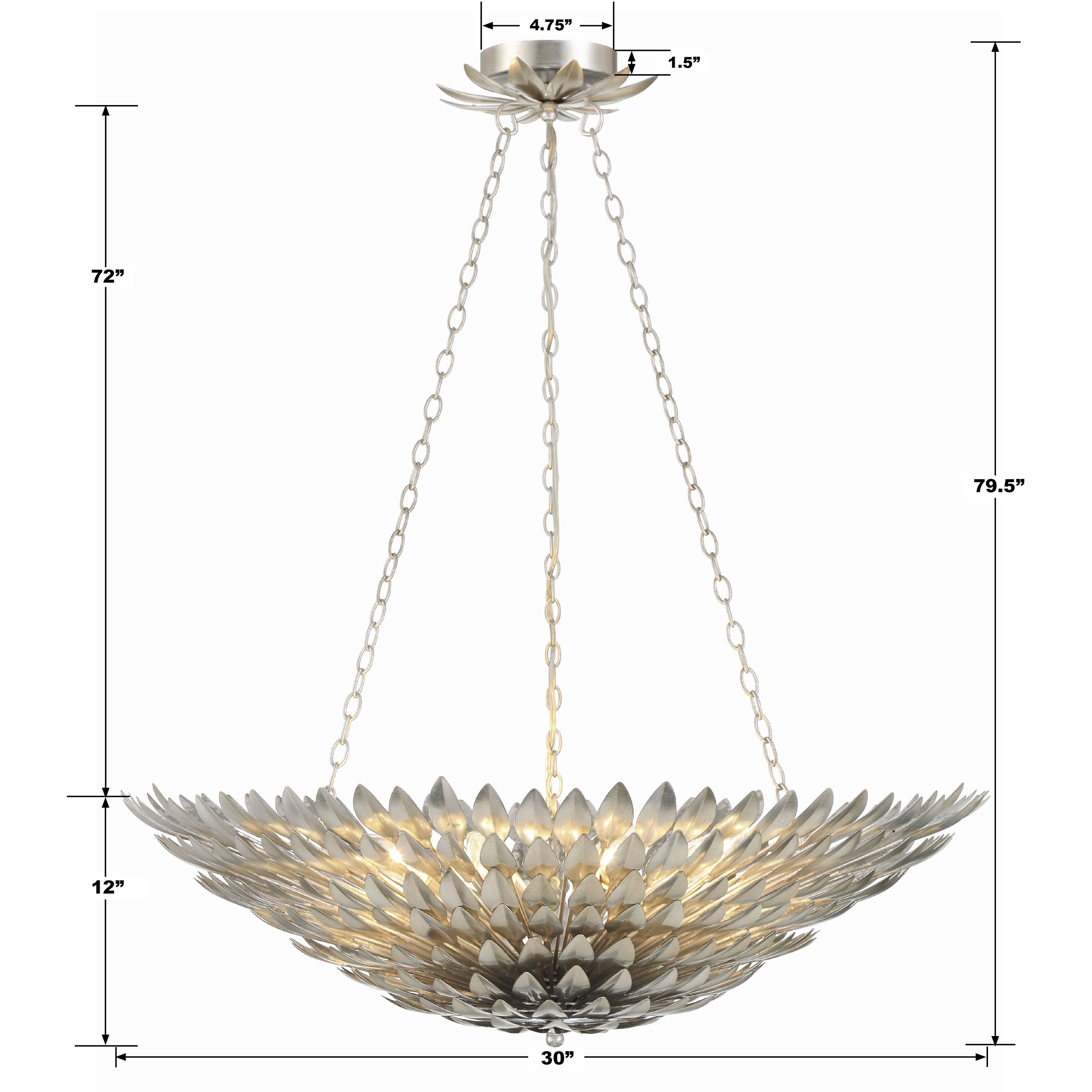 Broche 8 Light 30 inch Antique Silver Chandelier Ceiling Light