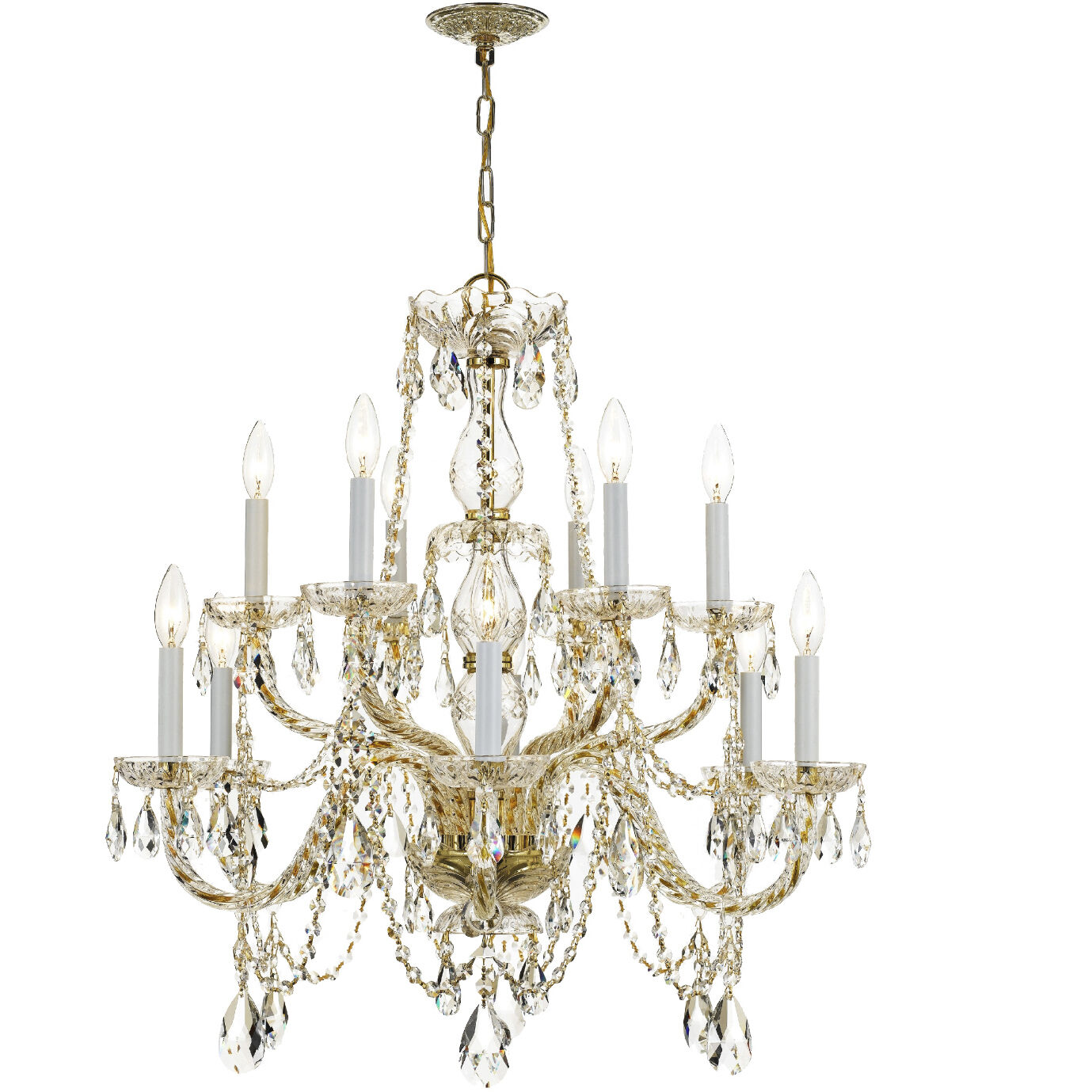 Traditional Crystal 12 Light 31 inch Polished Brass Chandelier Ceiling Light in Clear Hand Cut