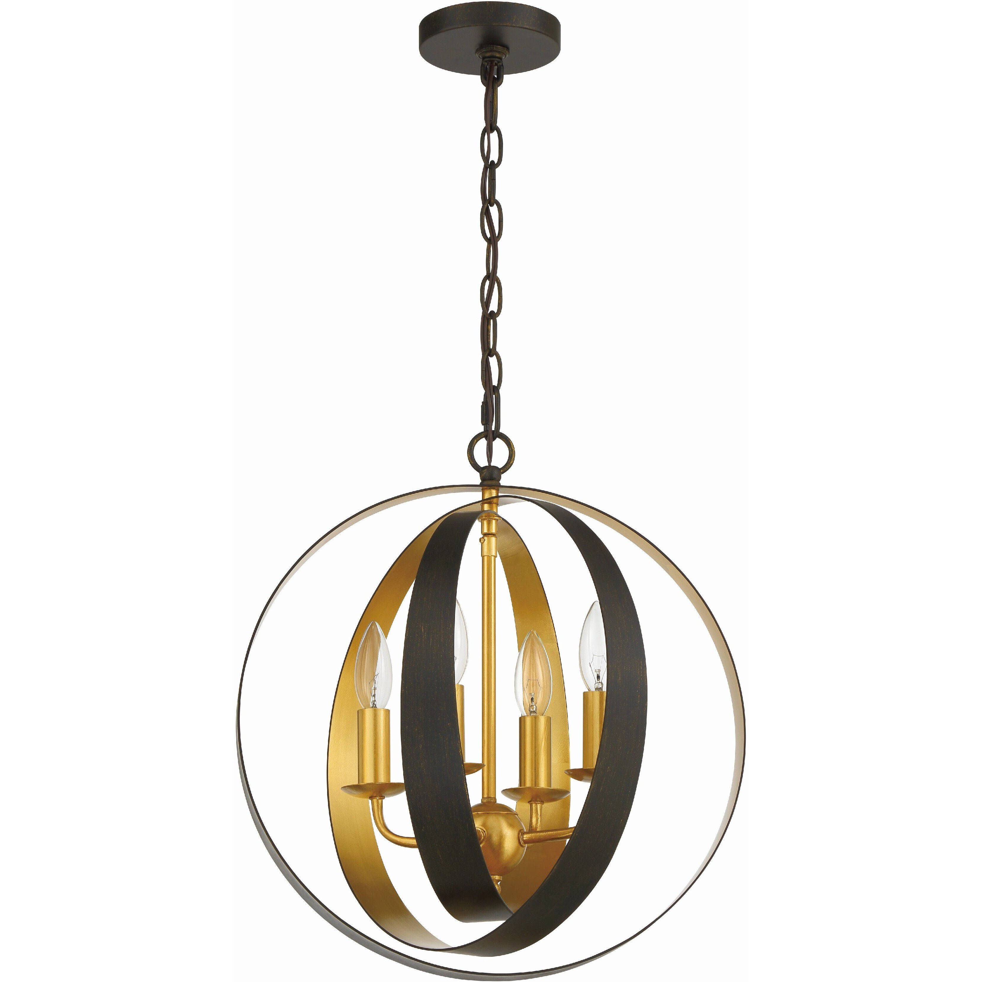 Luna 4 Light 16 inch English Bronze and Antique Gold Chandelier Ceiling Light