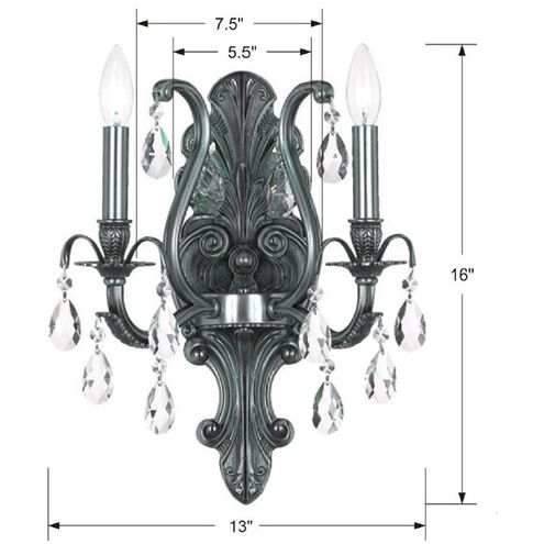 Dawson 2 Light 12.5 inch Pewter Sconce Wall Light in Clear Hand Cut