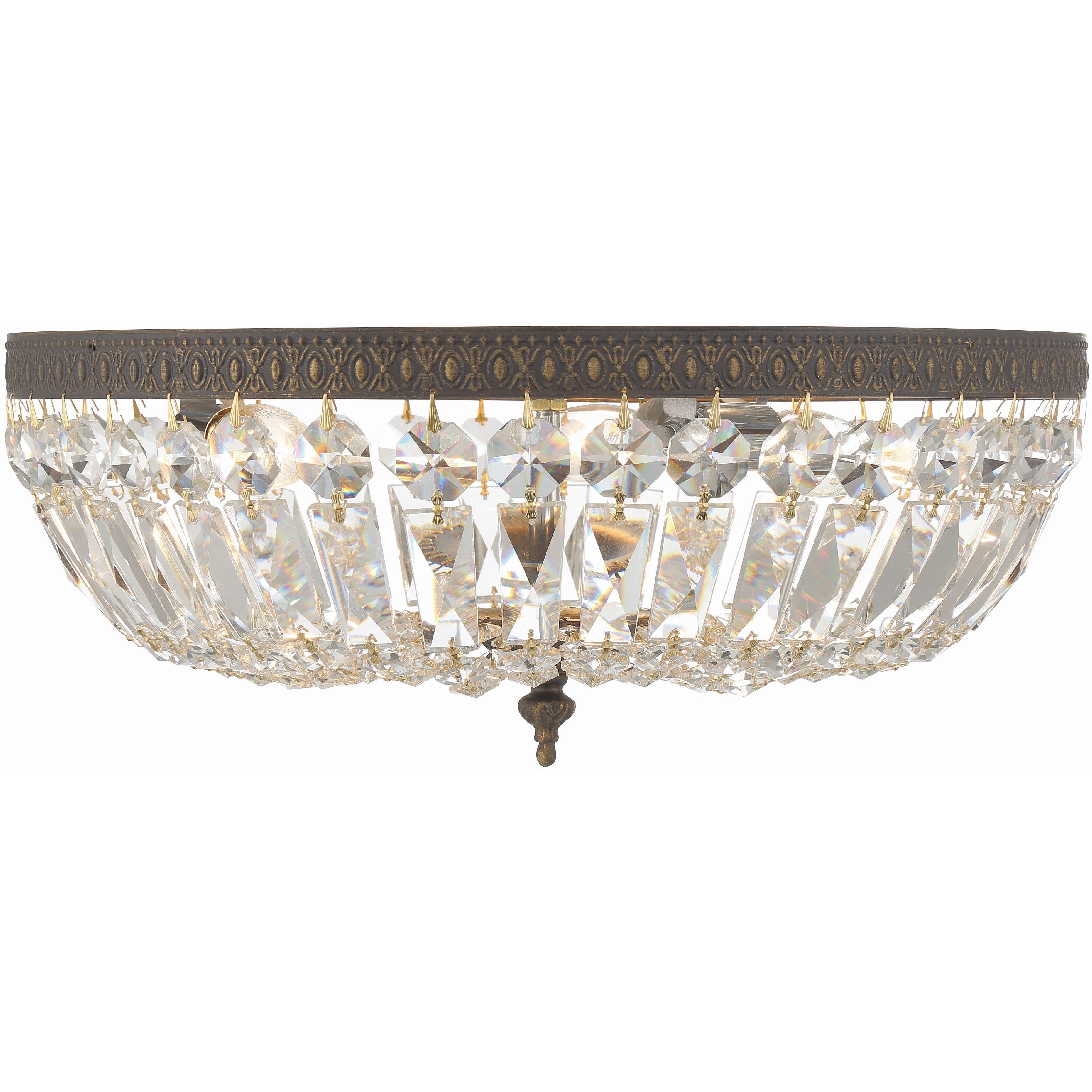 Waltham 3 Light 16 inch English Bronze Flush Ceiling Light in Clear Hand Cut