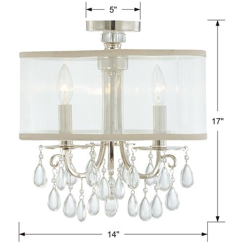 Hampton 3 Light 14 inch Polished Chrome Semi Flush Ceiling Light