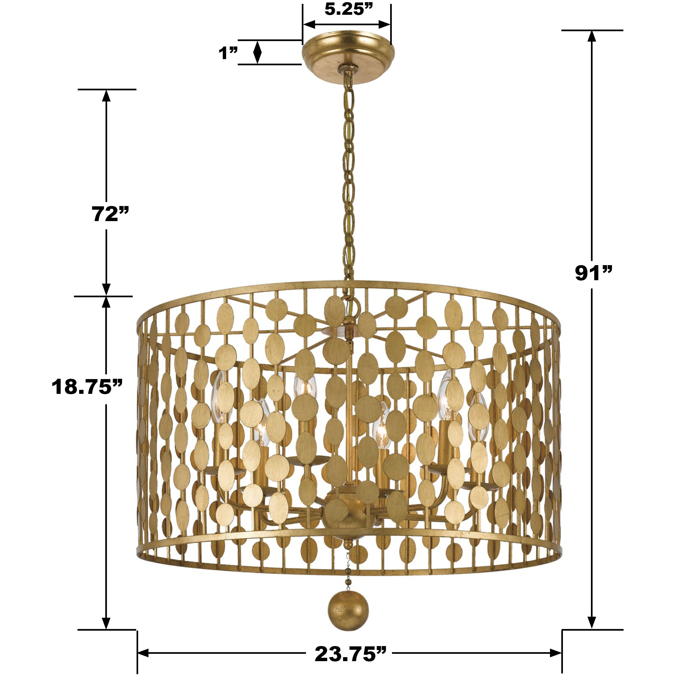 Layla 6 Light 23.75 inch Antique Gold Chandelier Ceiling Light