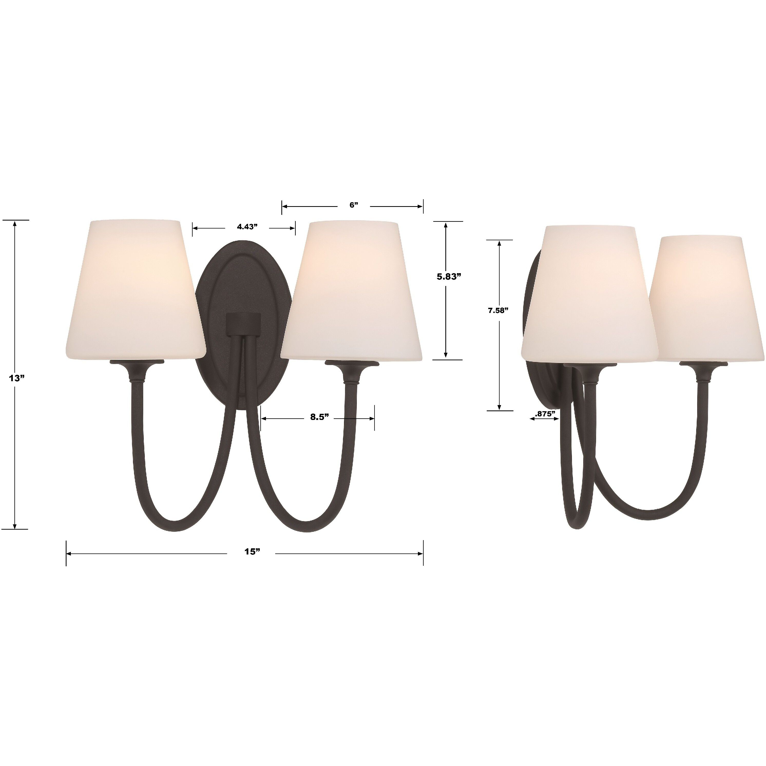 Juno 2 Light 15 inch Black Forged Sconce Wall Light